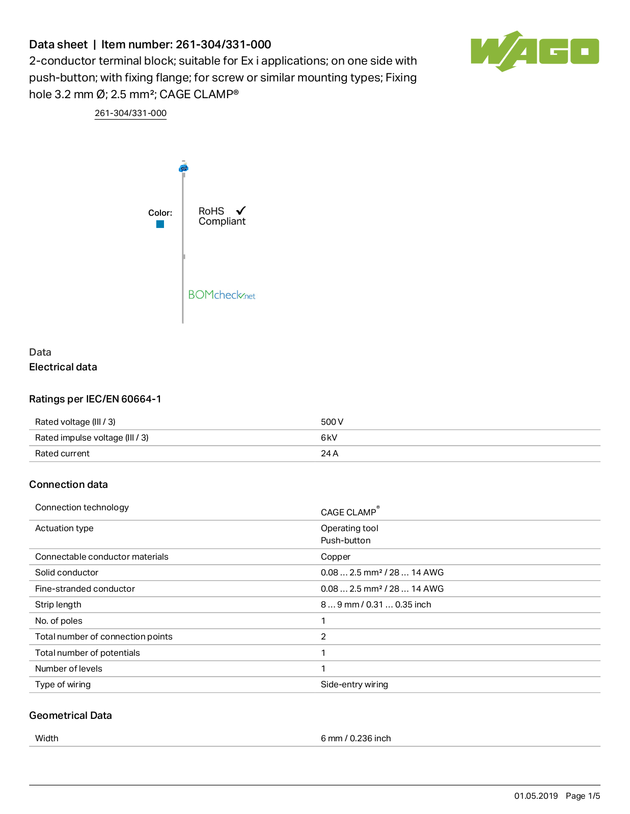 Wago 261-304/331-000 Data Sheet