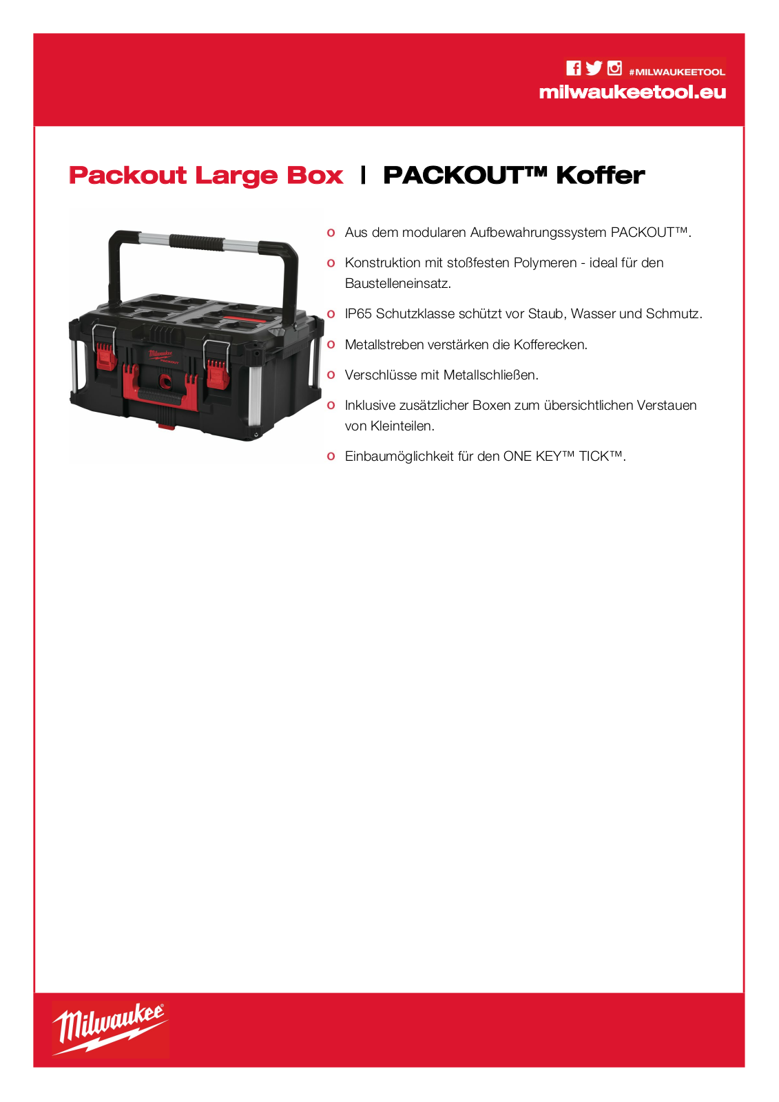 Milwaukee Packout Large Box toolbox User Manual