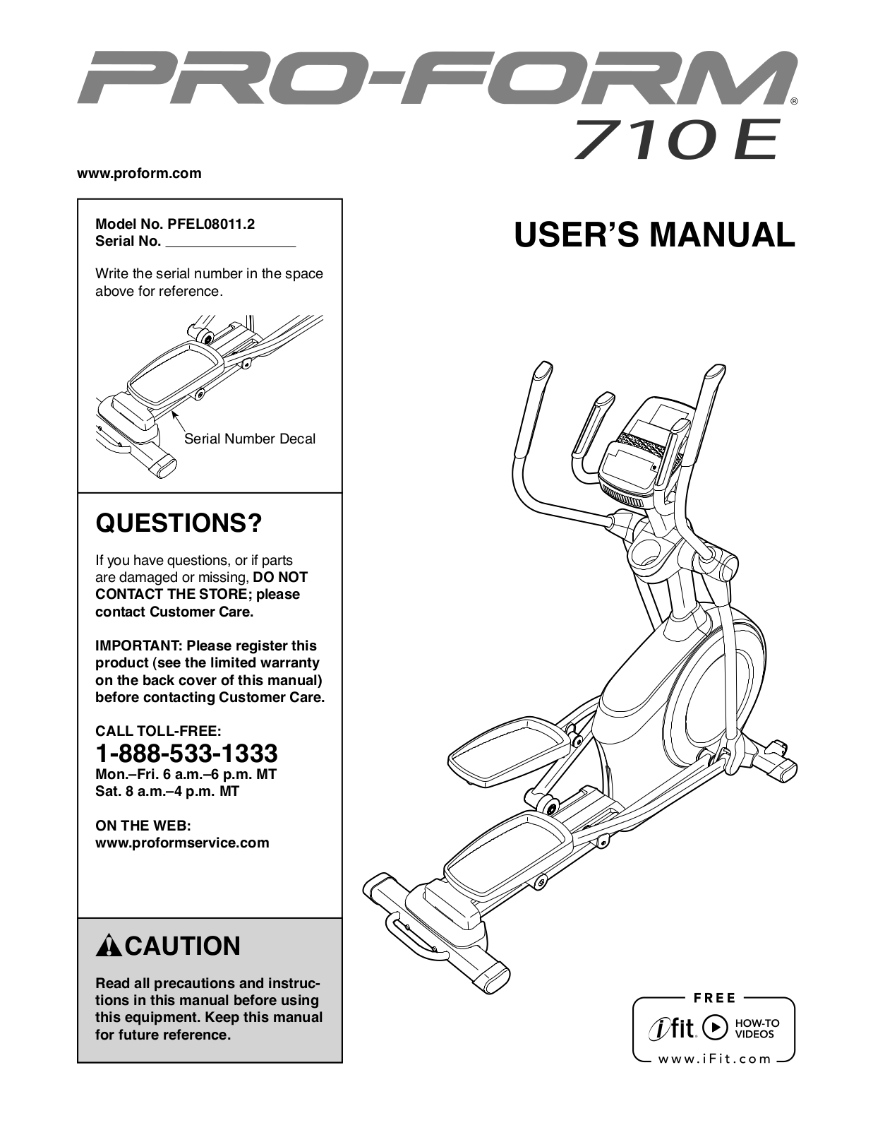 ProForm PFEL080112, 710 E User Manual