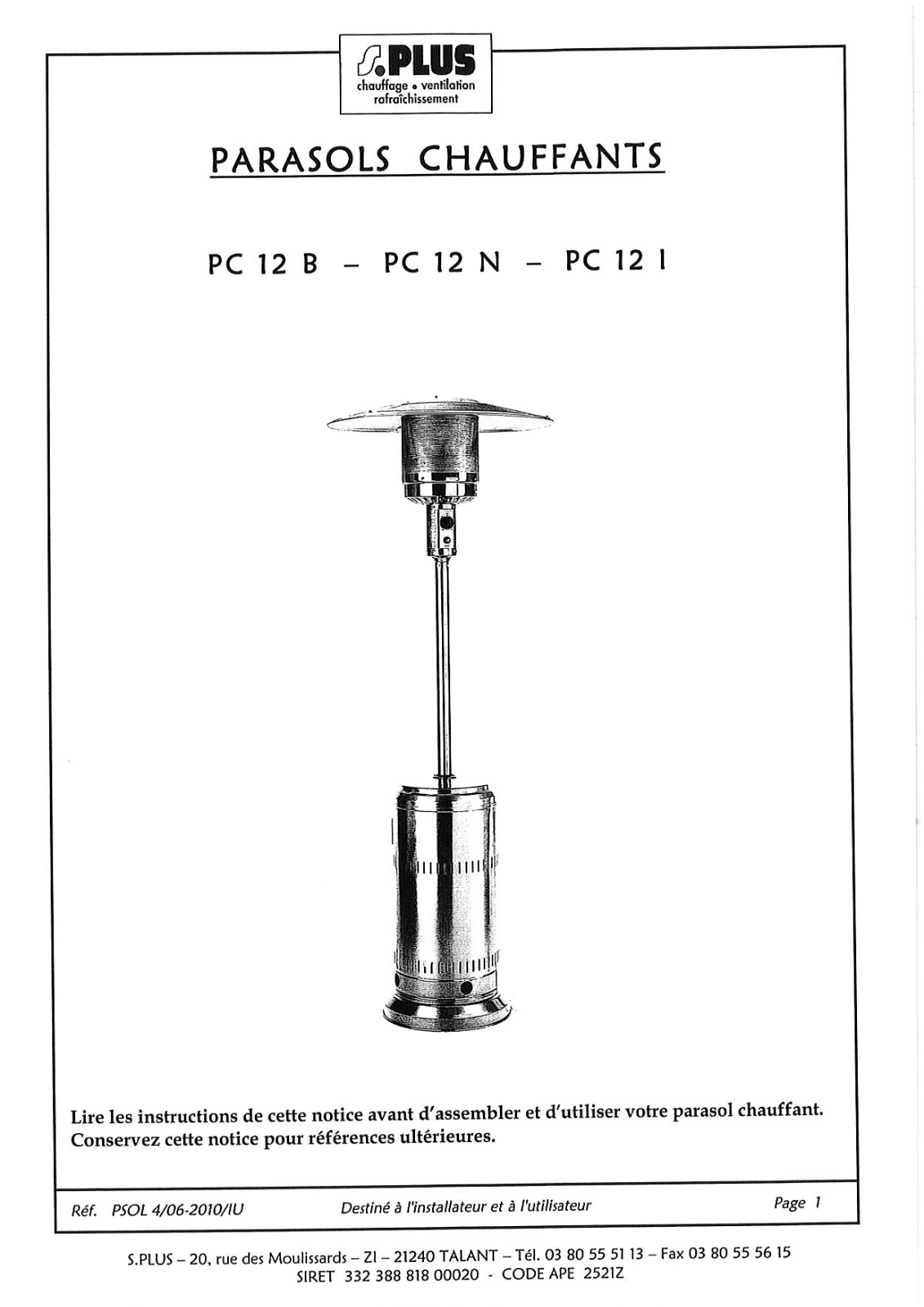 S.plus PC 12 I, PC 12 N, PC 12 B User Manual