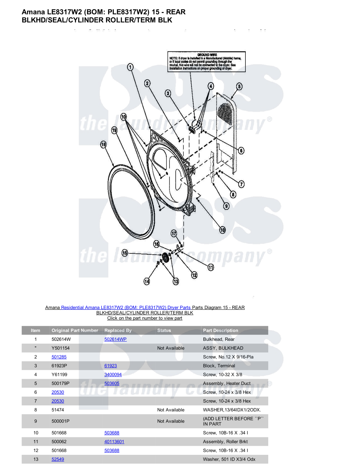 Amana LE8317W2 Parts Diagram