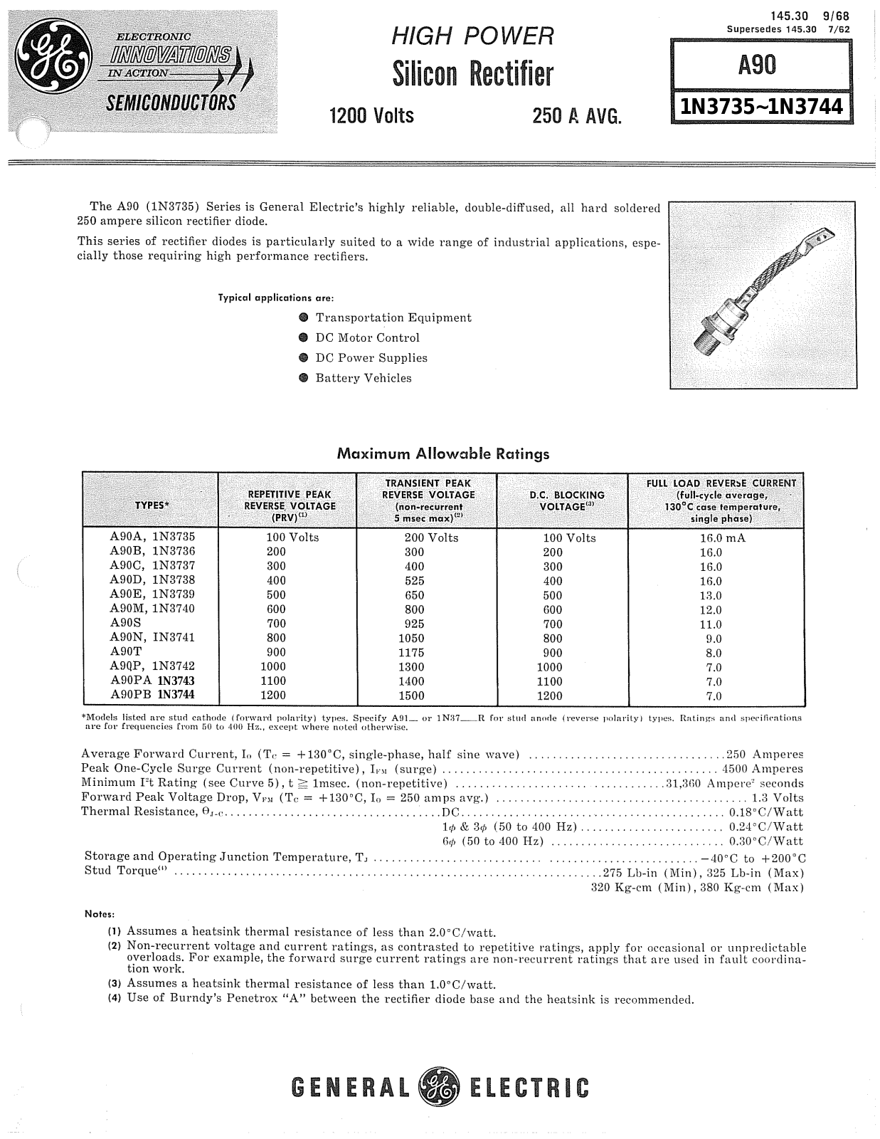 Powerex 1N3735, 1N3736, 1N3737, 1N3738, 1N3739 Data Sheet