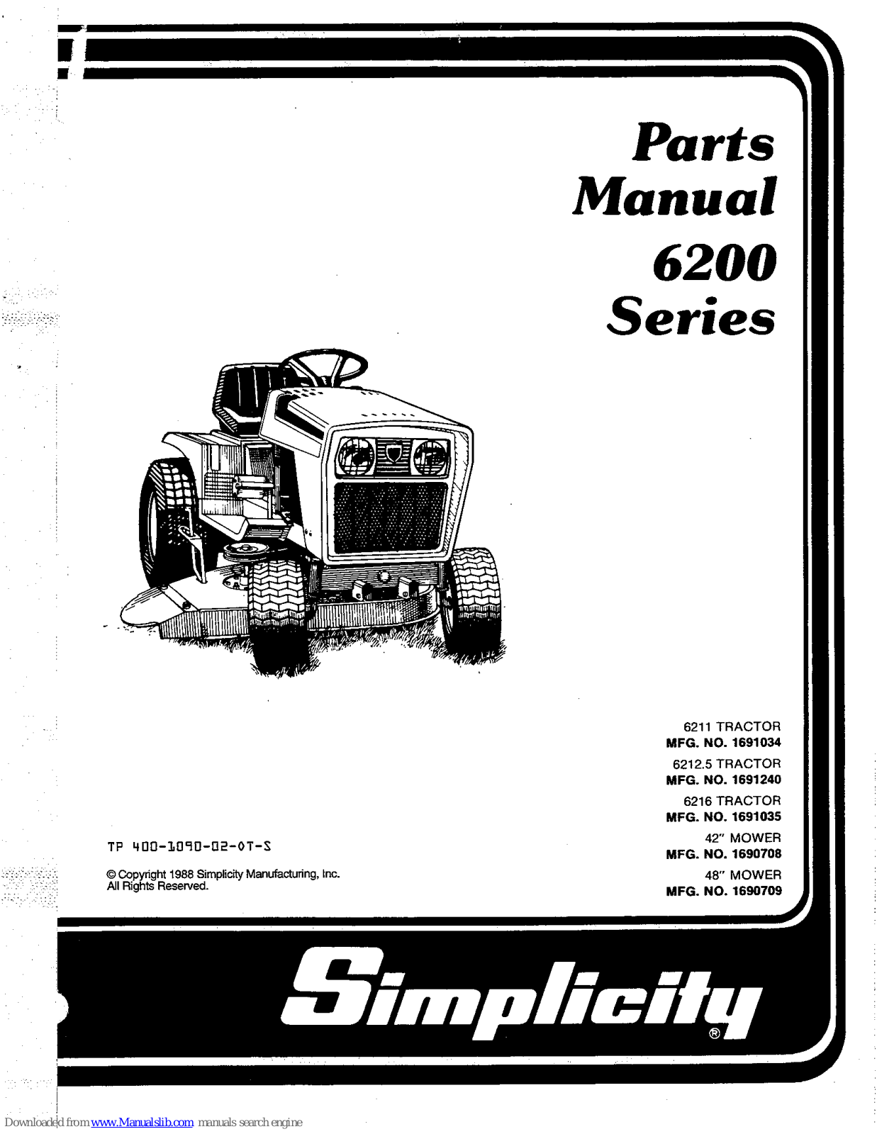 Simplicity 1691035, 1691240, 1690708, 1690709 Parts Manual