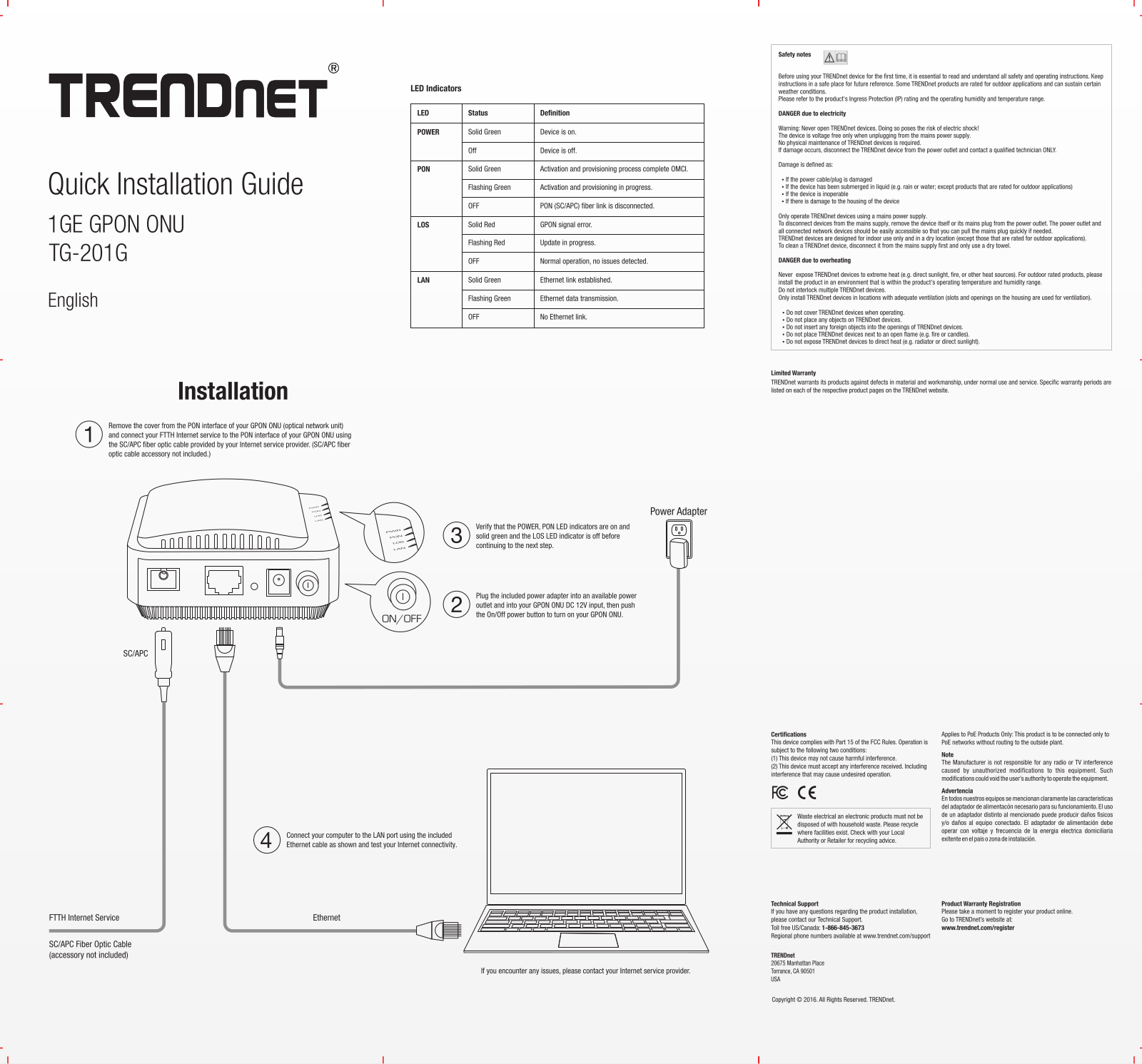 Trendnet TG-201G Quick Installation Guide