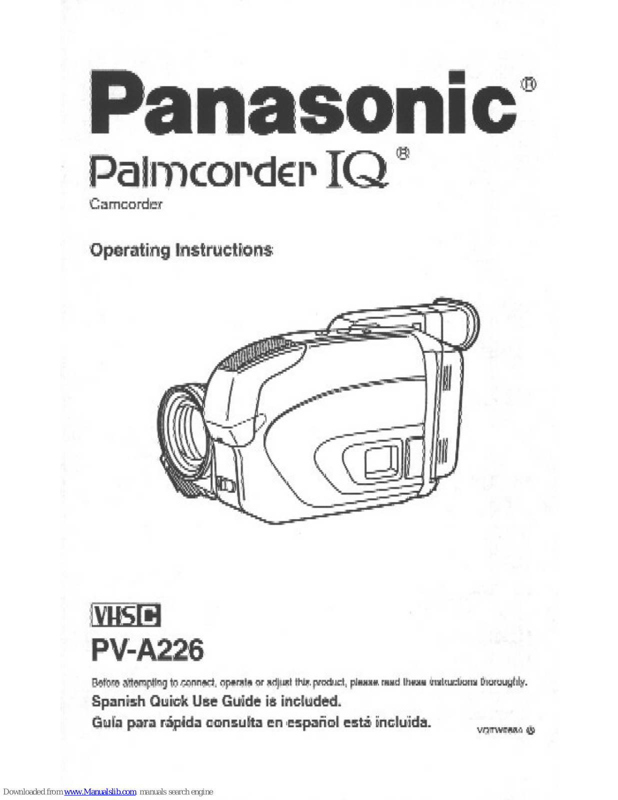 Panasonic Palmcorder PV-A226, PVA226D - VHS-C CAMCORDER, Palmcorder IQ PV-A226 User Manual