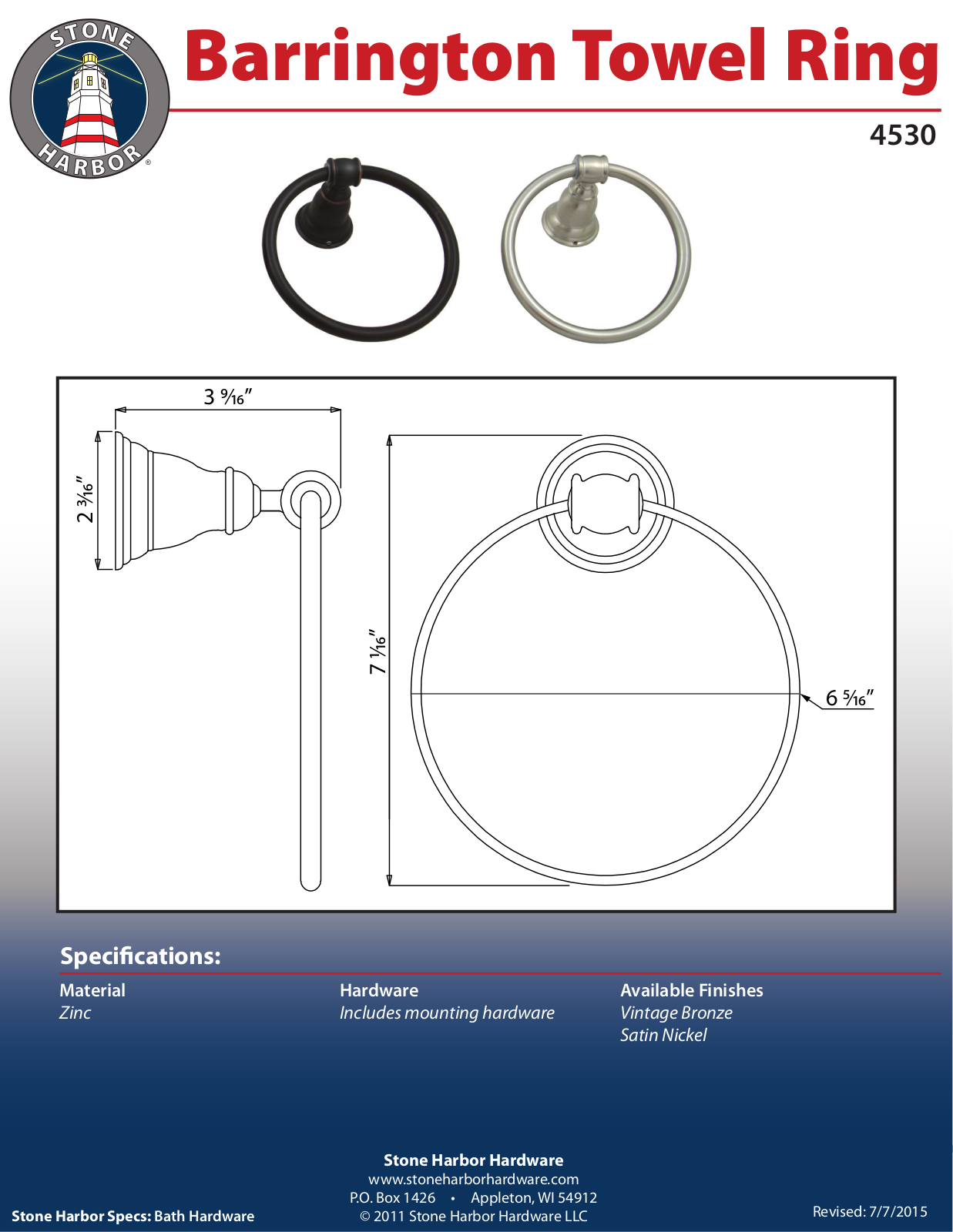 Stone Harbor Hardware STHH1092 Specifications - ManualMachine.com
