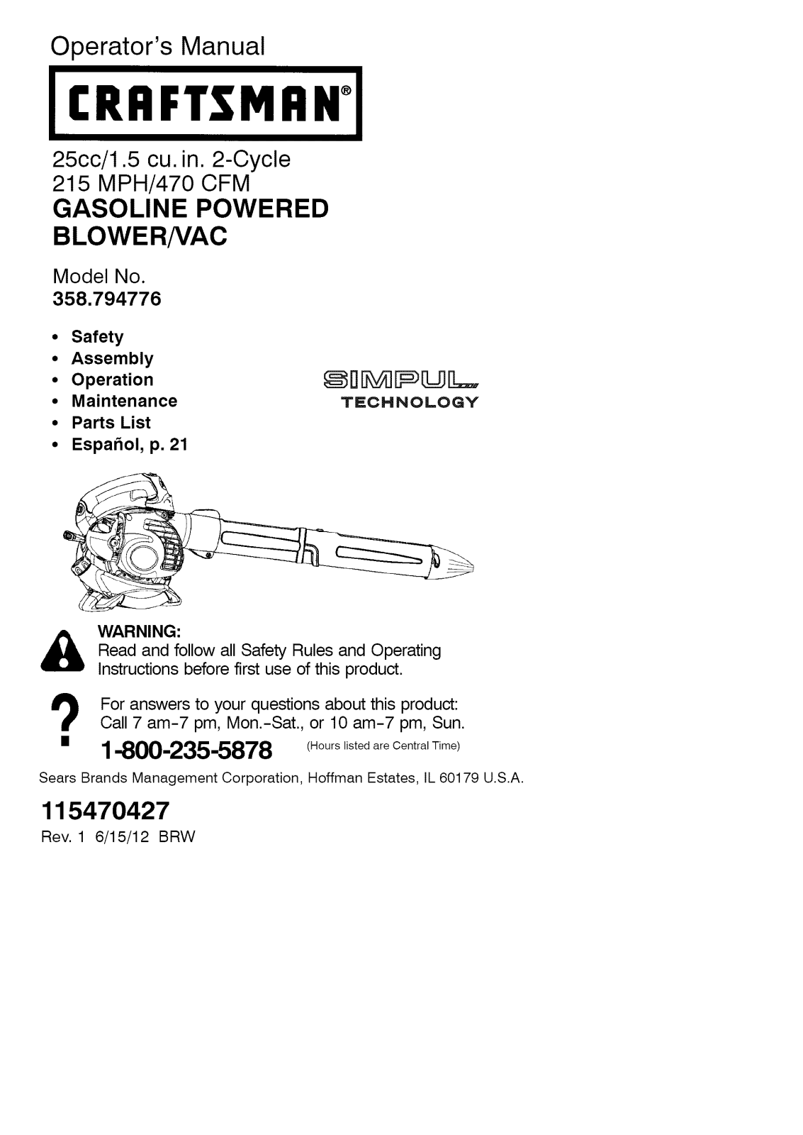 Craftsman 358794776 Owner’s Manual