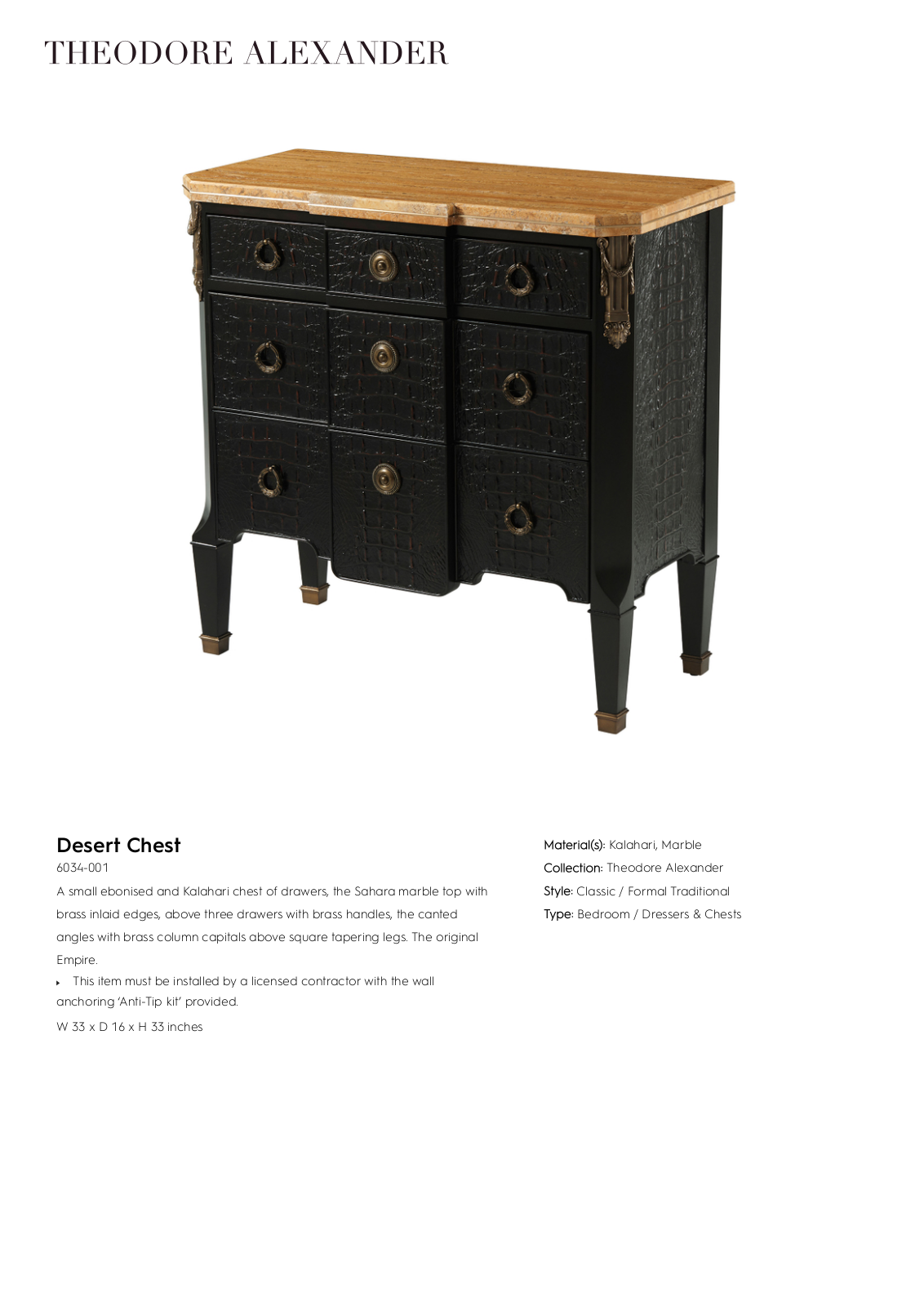 Theodore Alexander FPLJ1075 Specifications - ManualMachine.com