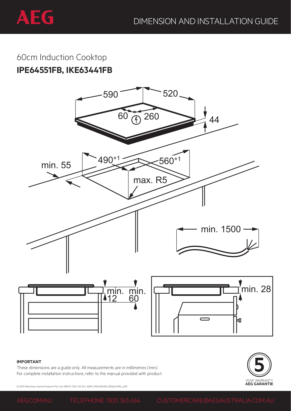 AEG IKE63441XB, IPE64551FB Specifications Sheet