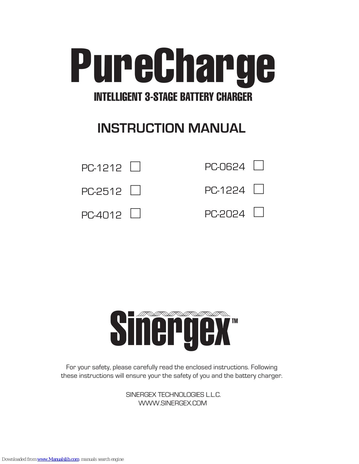 Sinergex PureCharge PC-1212, PureCharge PC-2512, PureCharge PC-4012, PureCharge PC-0624, PureCharge PC-1224 Instruction Manual