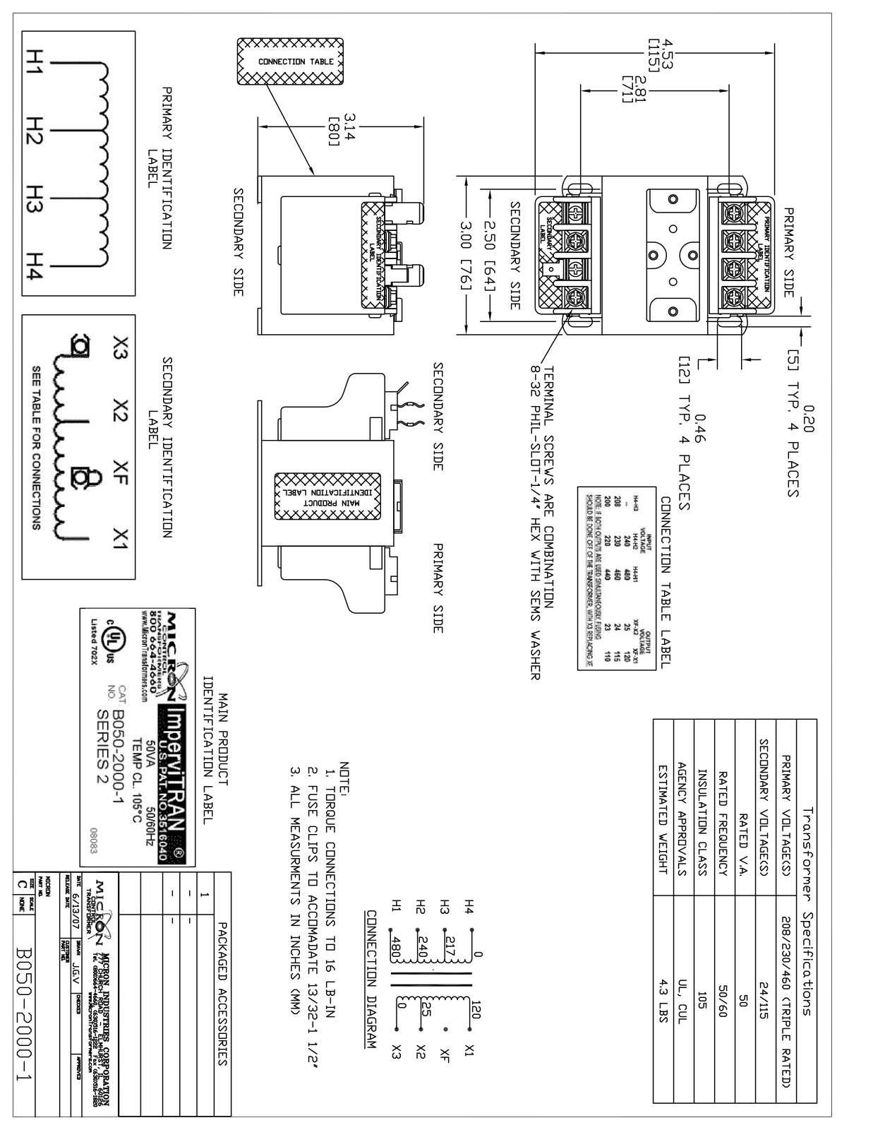 Micron Industries B050-2000-1 Specification Sheet