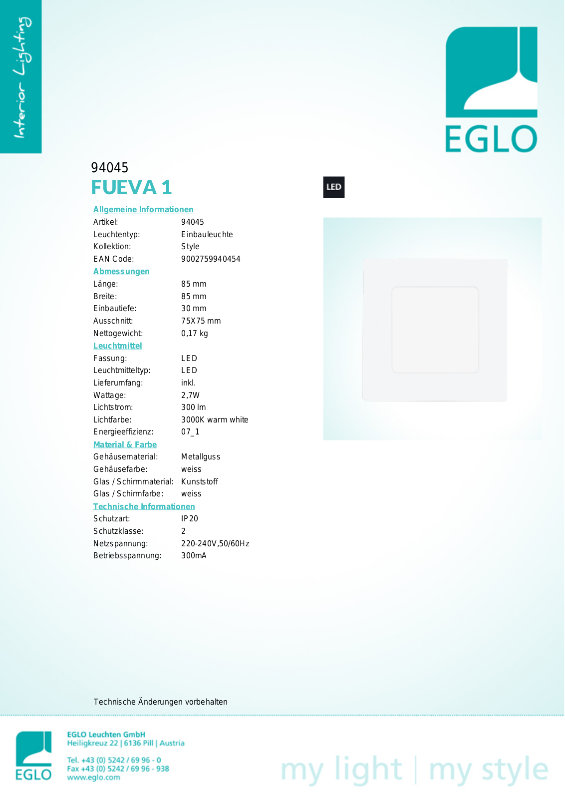 Eglo 94045 Service Manual