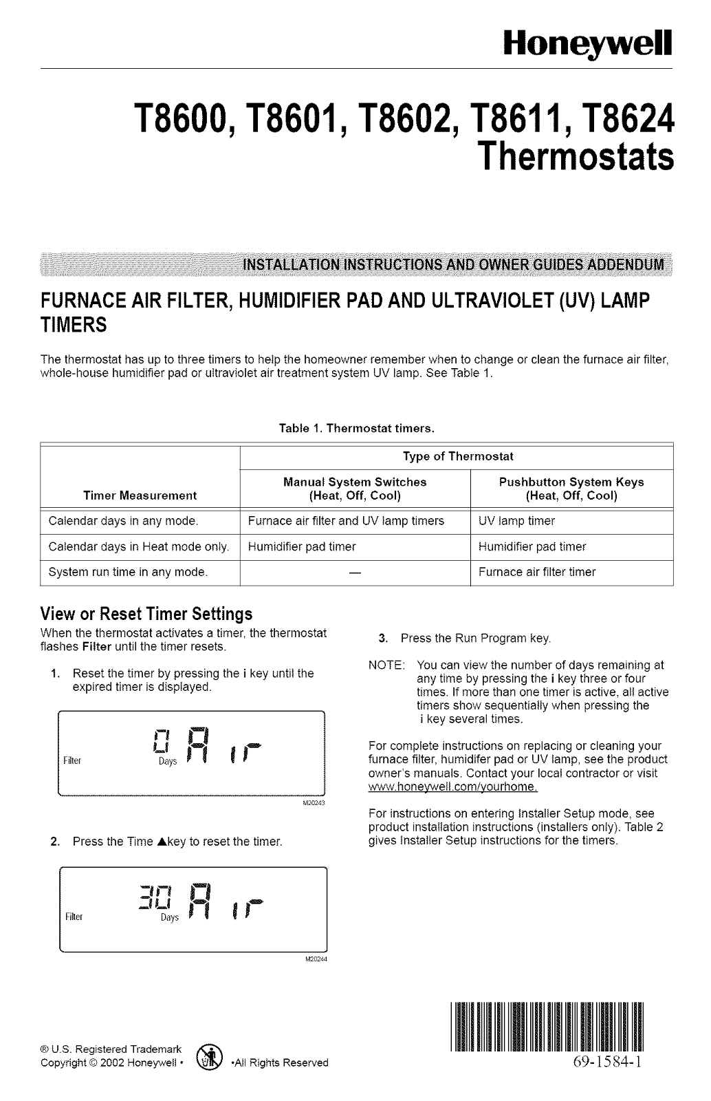 Honeywell T8601, T8602 User Manual - ManualMachine.com