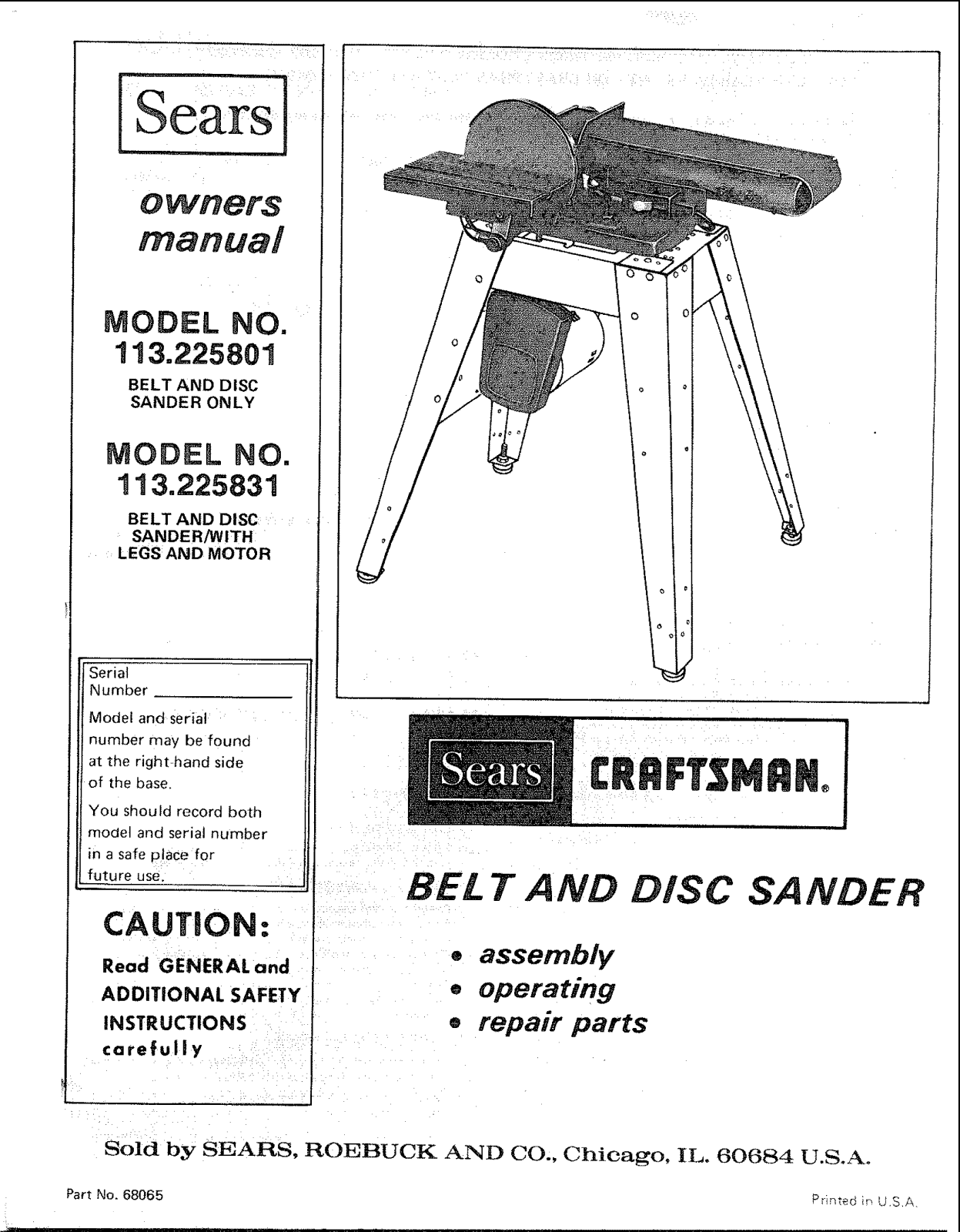 Craftsman 113225831, 113225801 Owner’s Manual