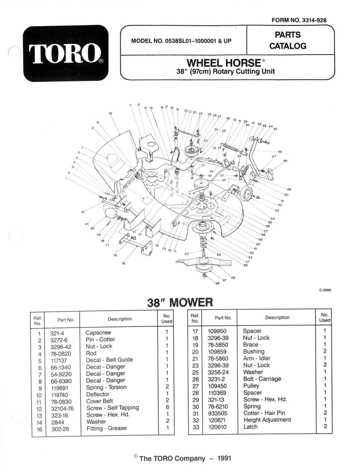 Toro 05-38SL01 Parts Catalogue