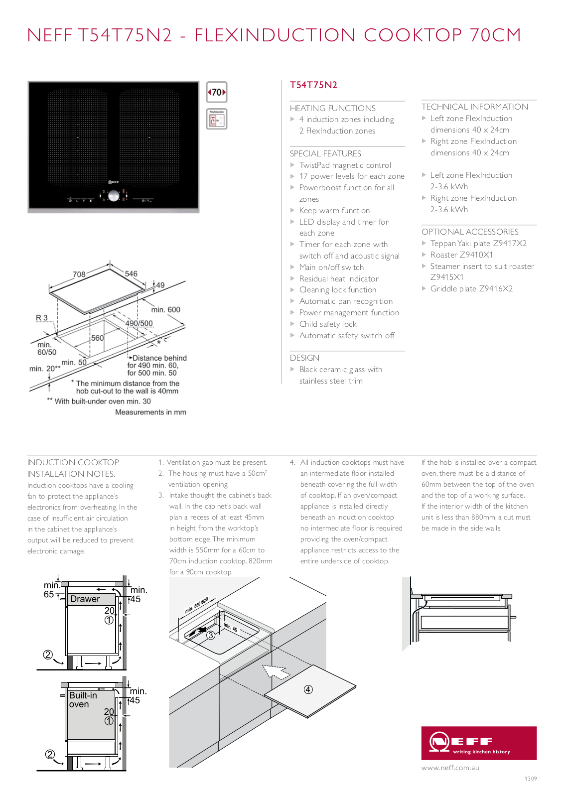 NEFF T54T75N2 Specifications Sheet