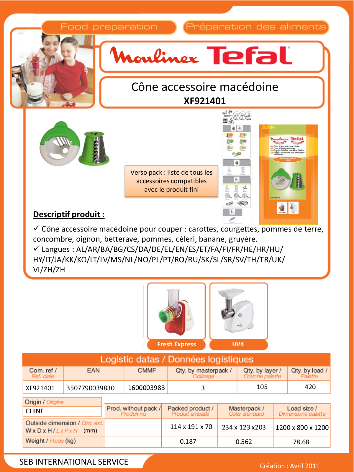 Moulinex XF921401 product sheet