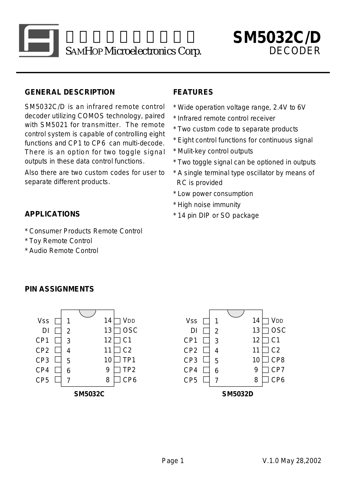 SamHop Microelectronics SM5032C, SM5032D Datasheet