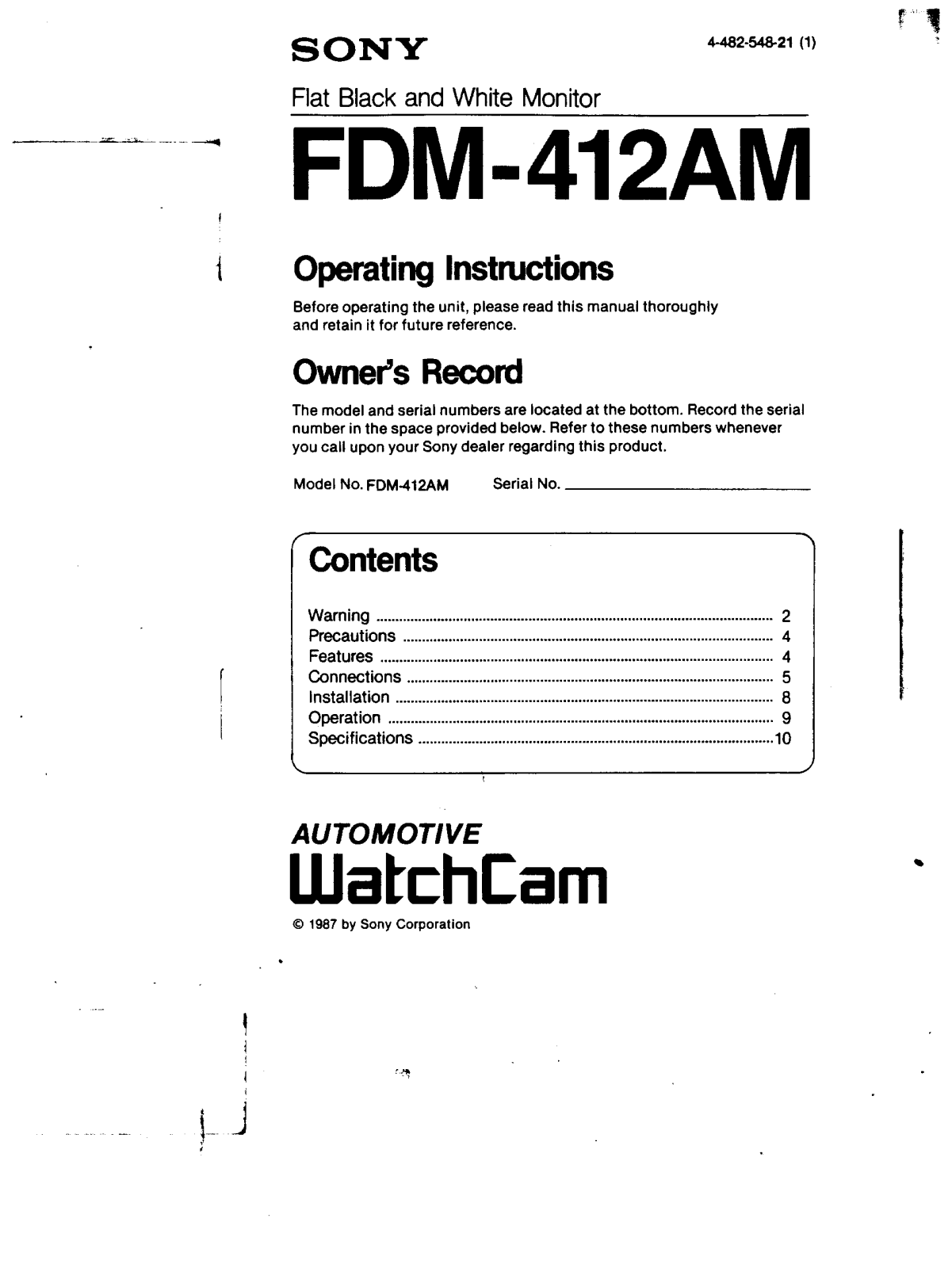 Sony FDM412AM Operating Manual