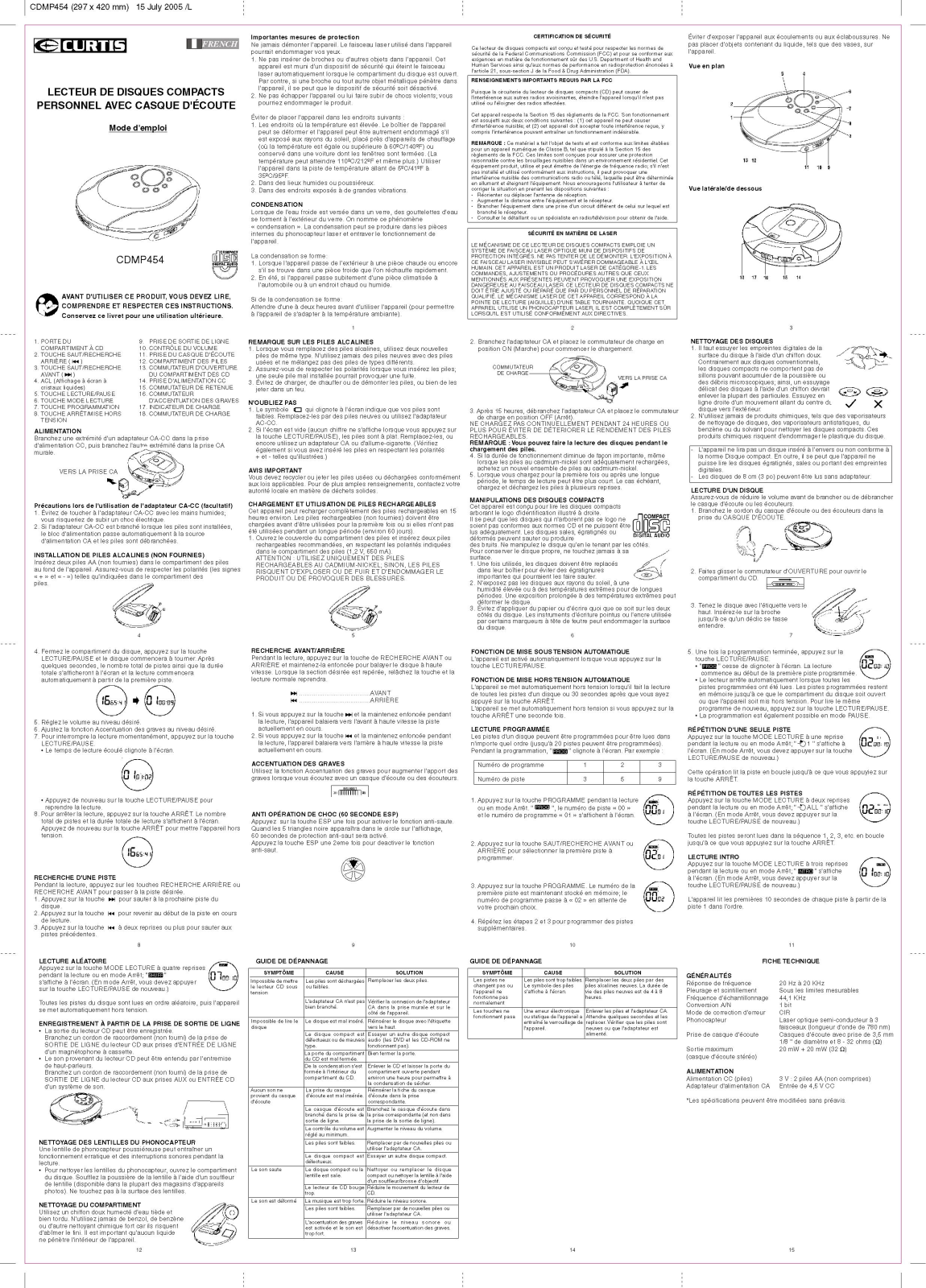 CURTIS CDMP454 User Manual