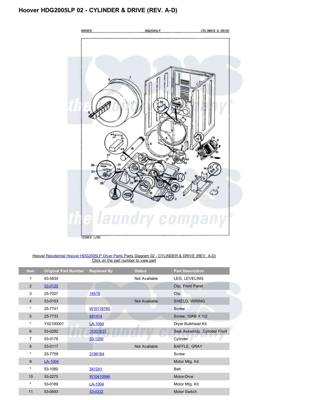 Hoover HDG2005LP Parts Diagram