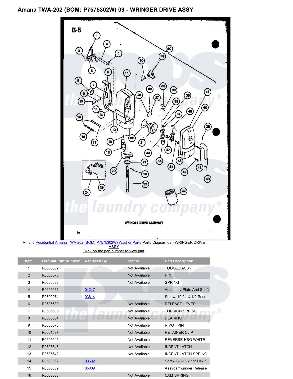 Amana TWA-202 Parts Diagram