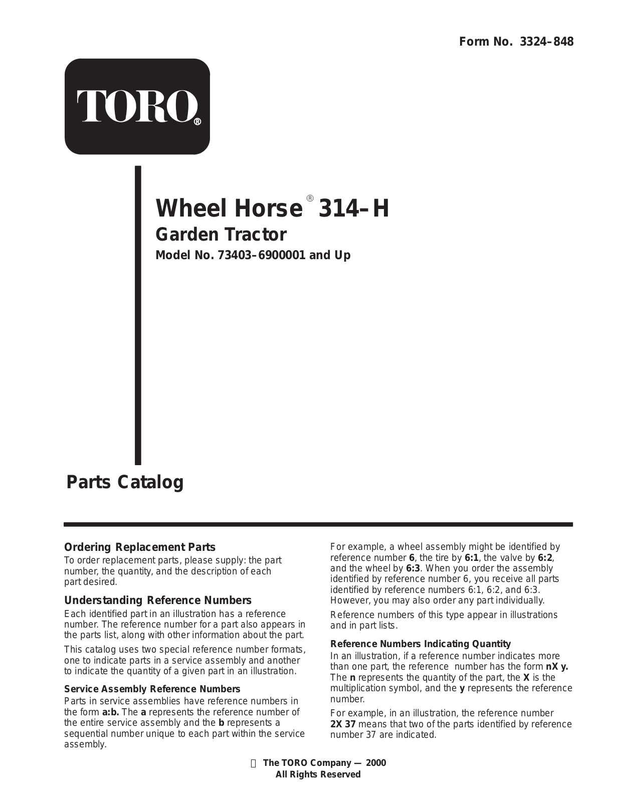 Toro 73403 Parts Catalogue