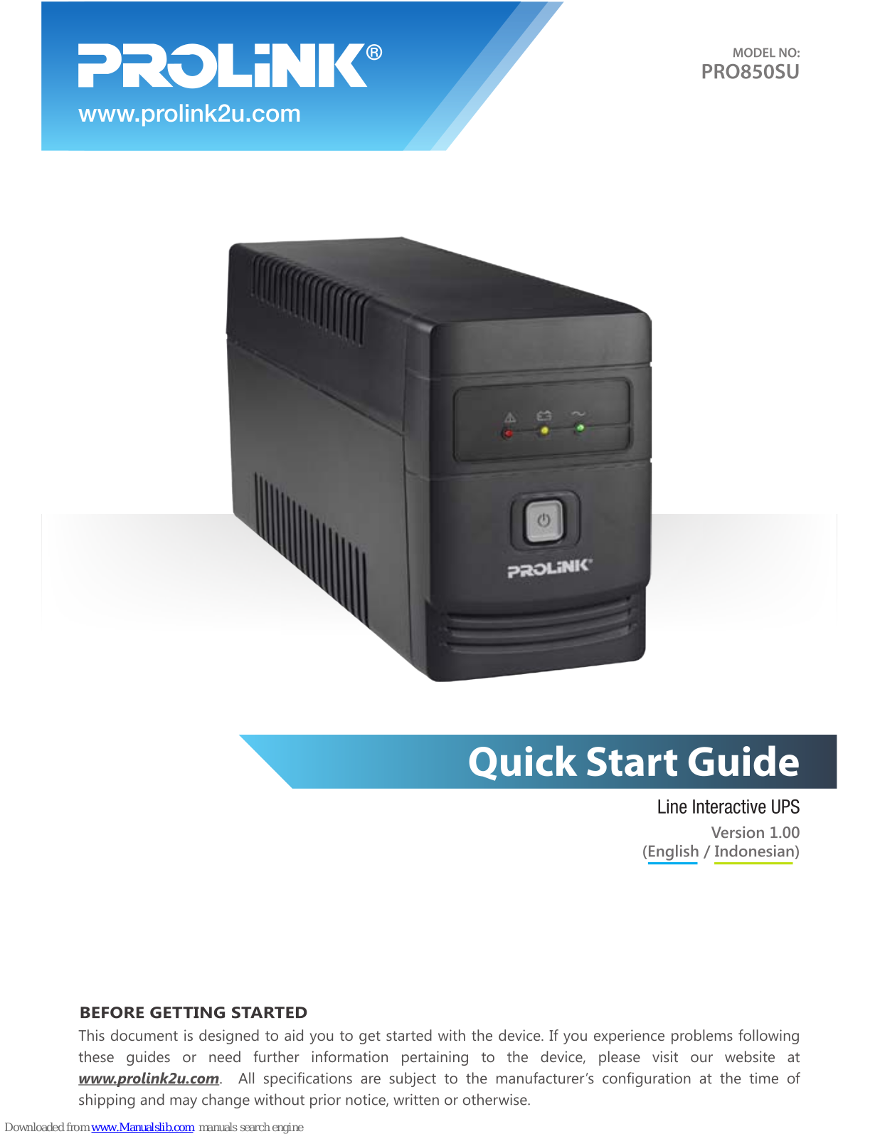 PROLiNK PRO850SU Quick Start Manual - ManualMachine.com