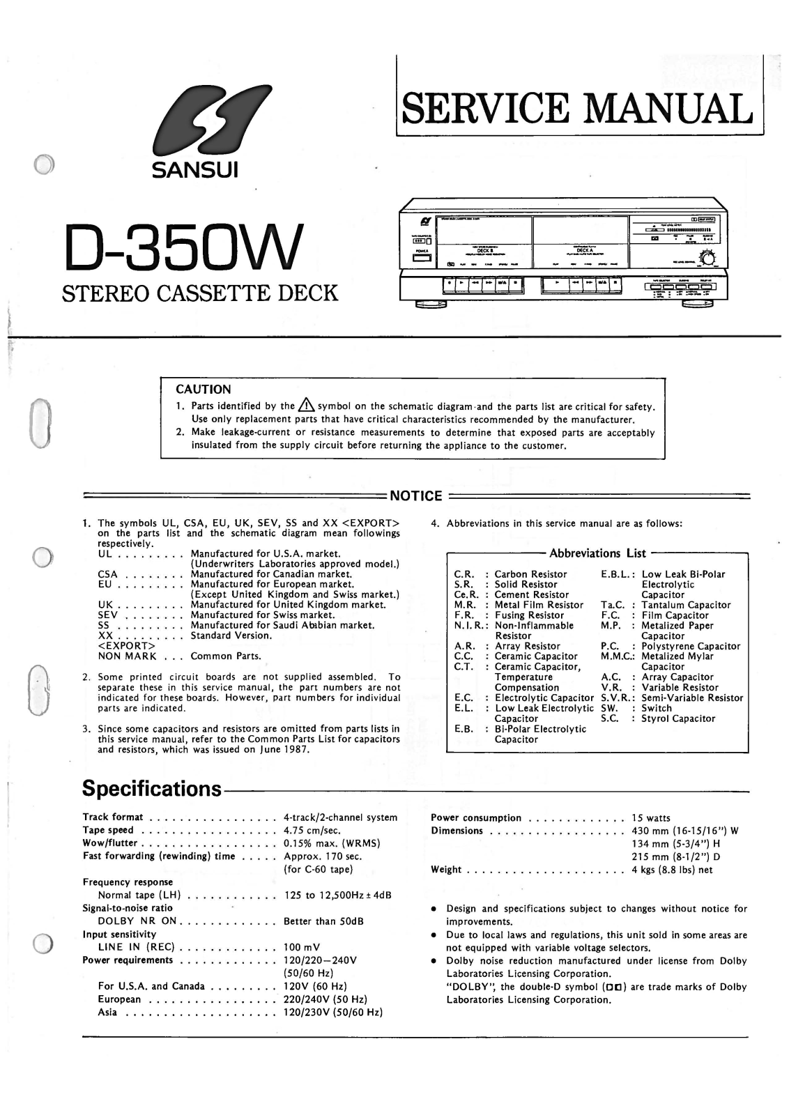 Sansui D-350-W Service Manual