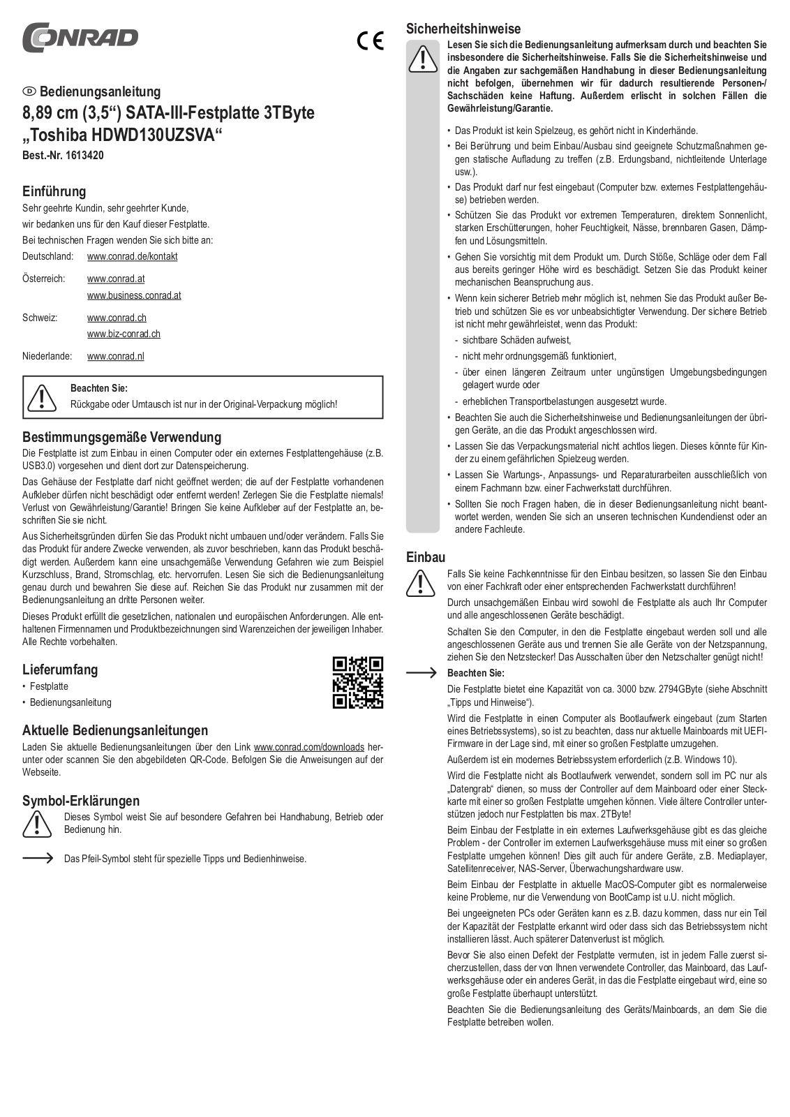 Toshiba HDWD130UZSVA User guide