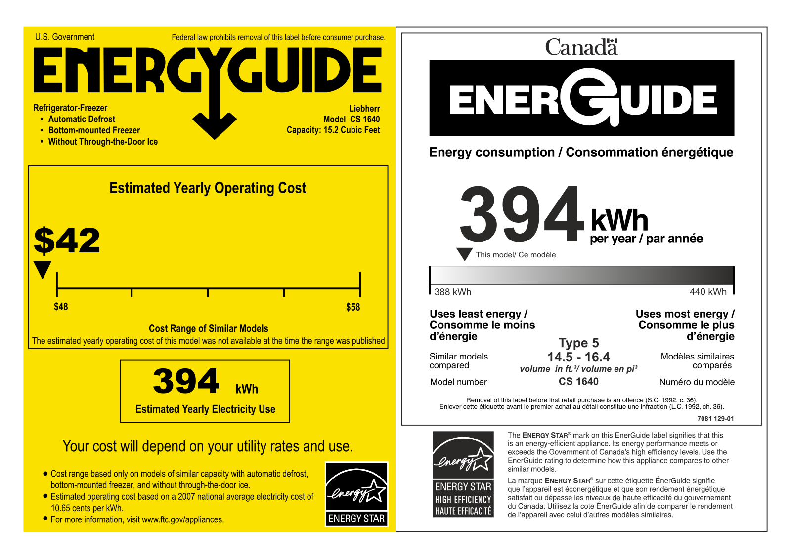 Liebherr CS1640 Energy Guide