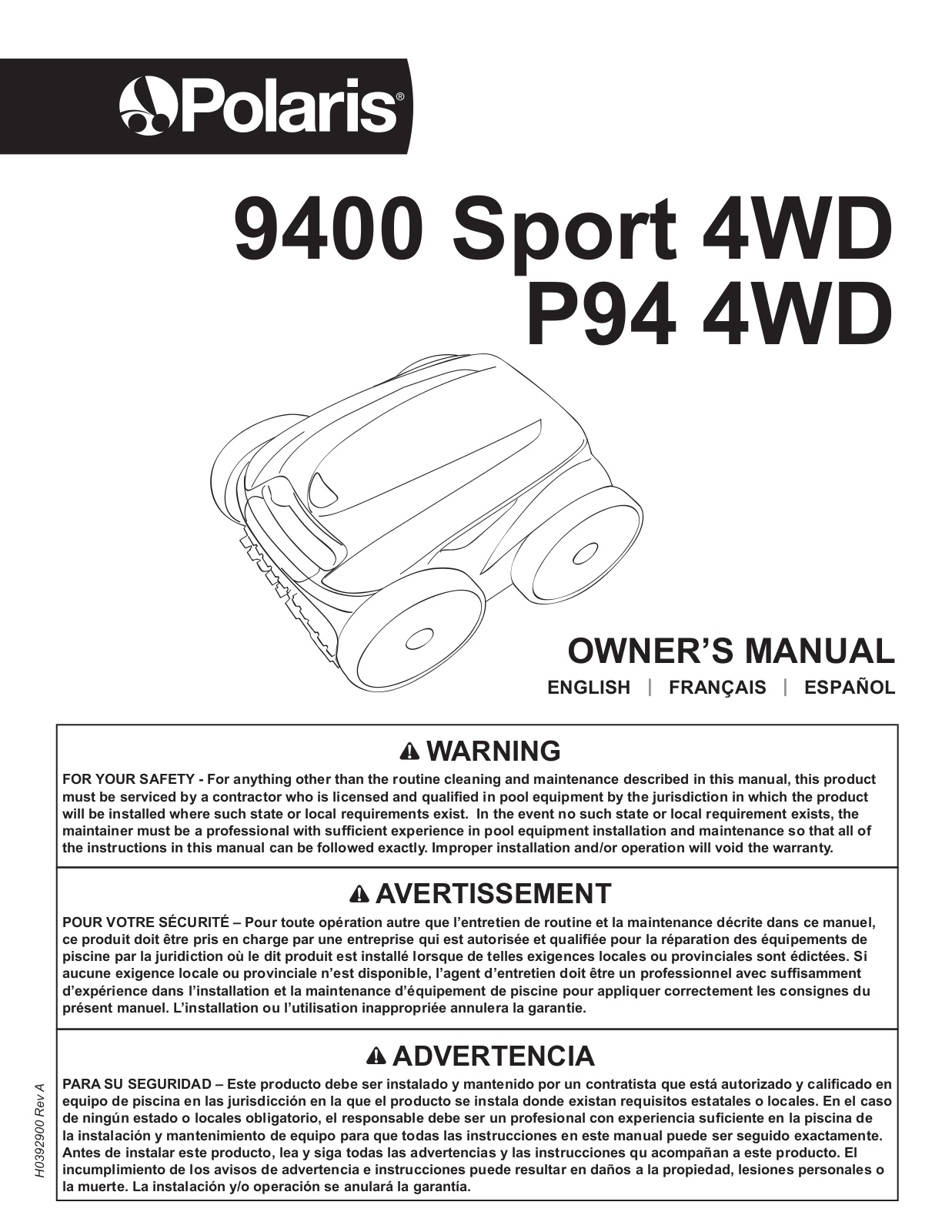 Polaris 9400 P94 Owner's Manual