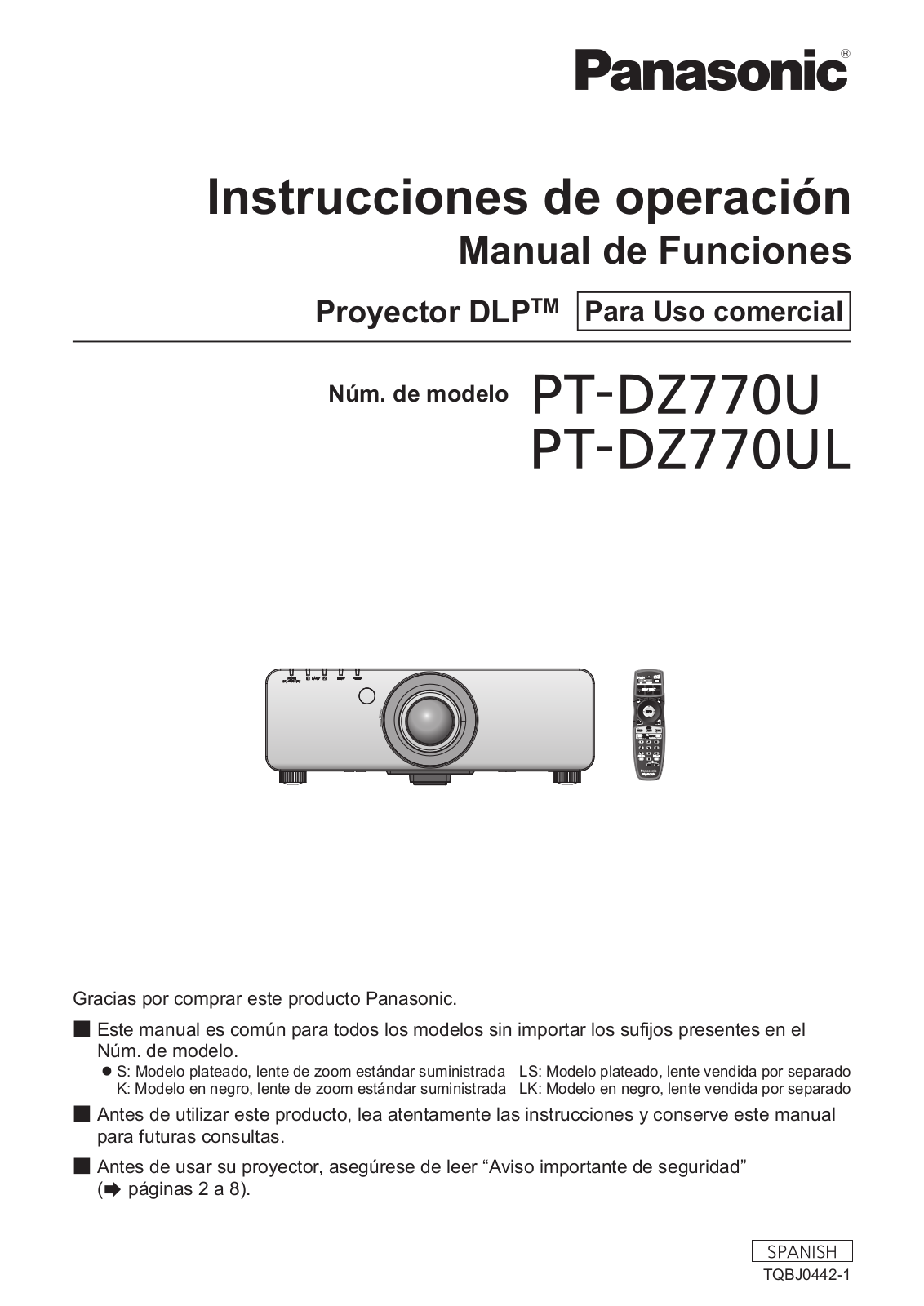 Panasonic PT-DZ770U, PT-DZ770UL User Manual