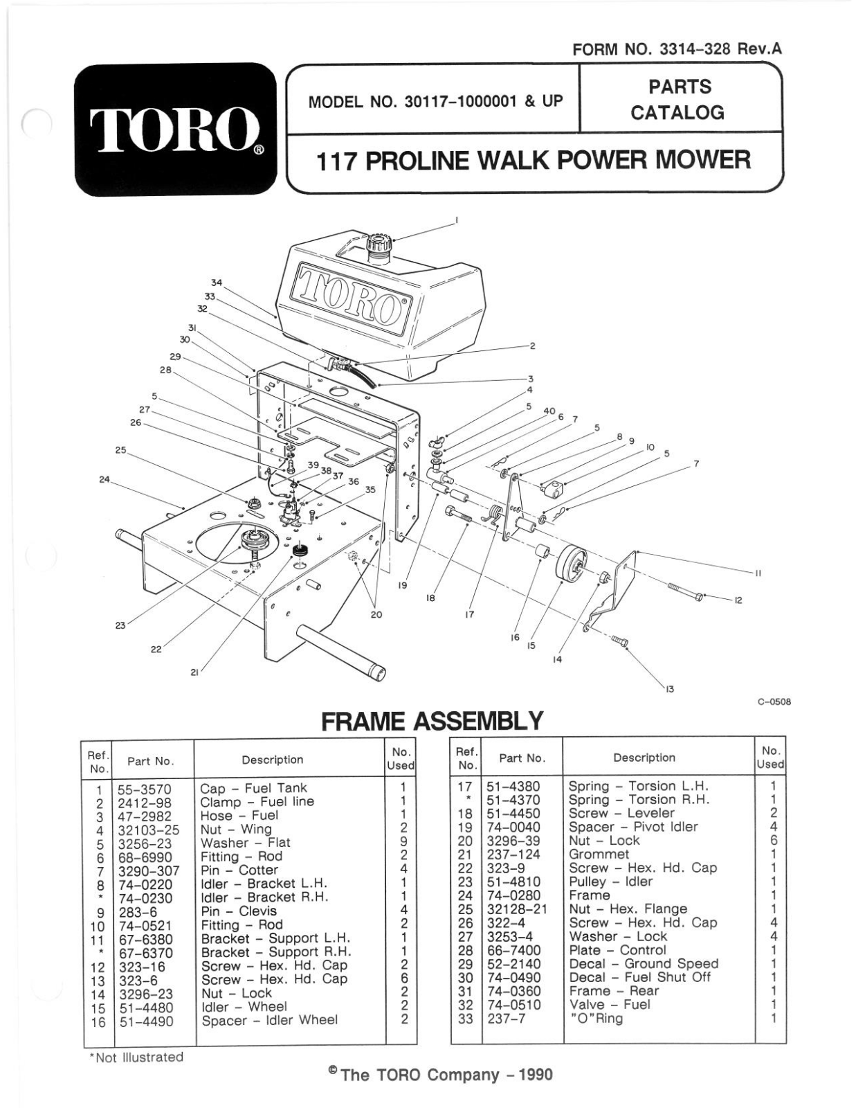 Toro 30117 Parts Catalogue