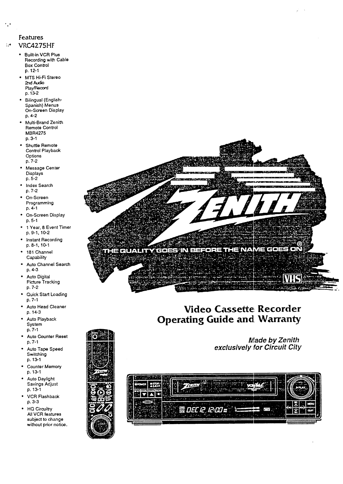 Zenith VR-C4275HF, VR-C4265HF Owner’s Manual - ManualMachine.com