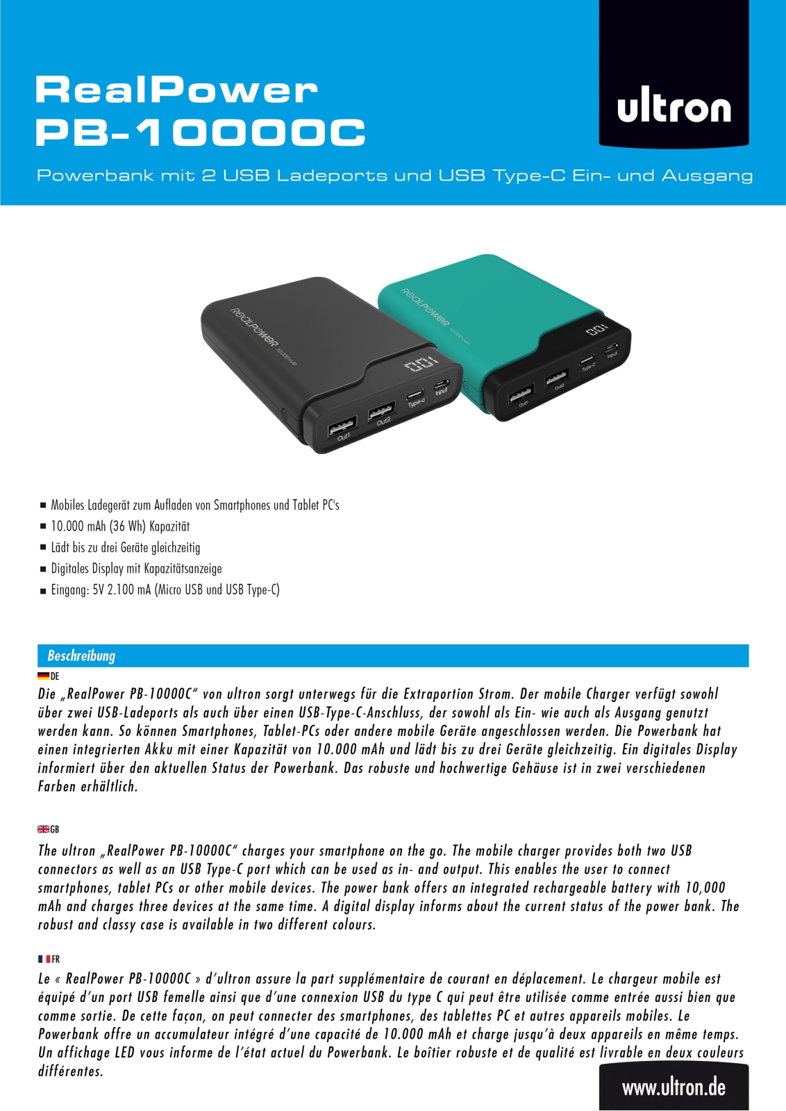 Ultron PB-10000C User Manual