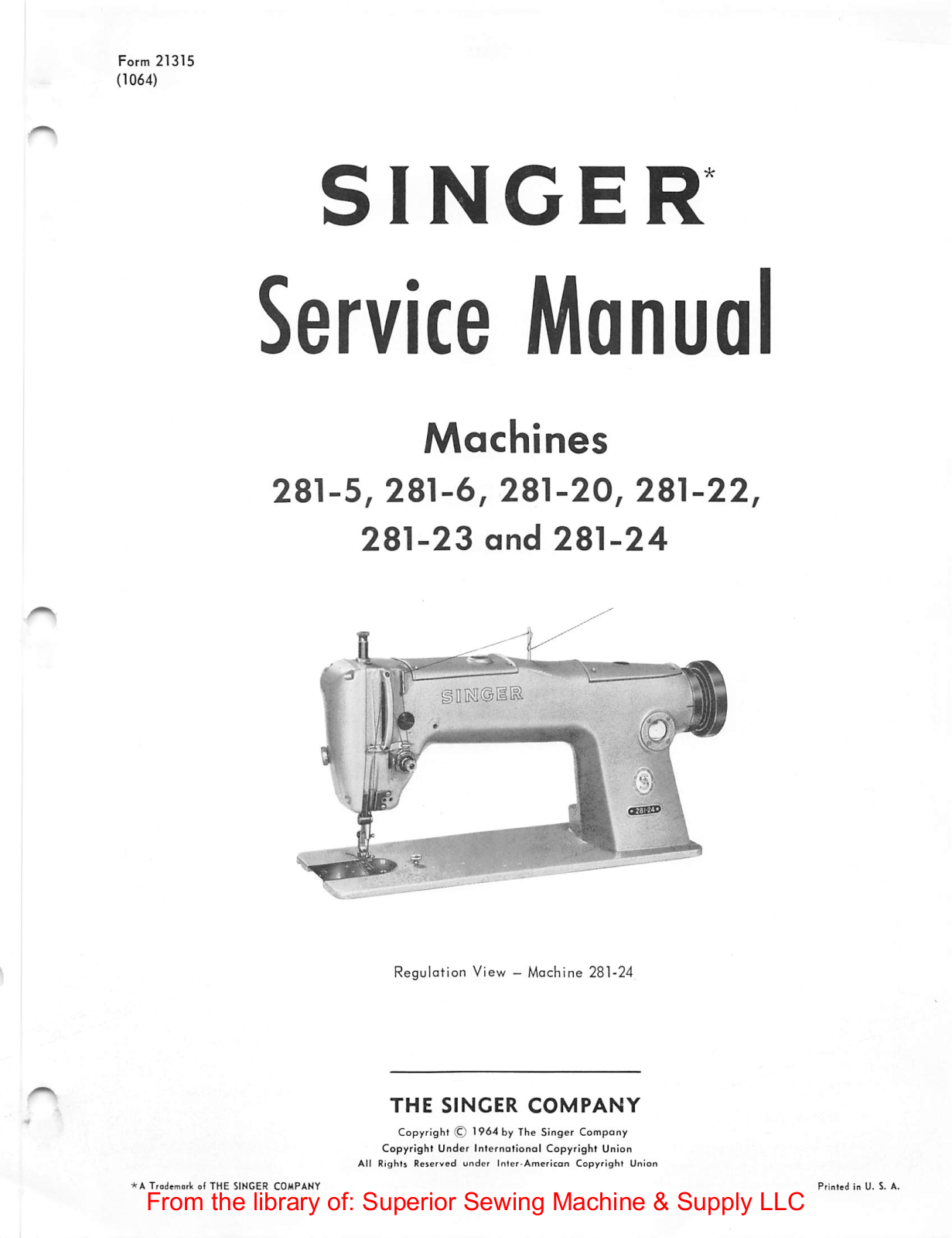 Singer 281-5, 281-6, 281-20, 281-22, 281-23 Service Manual