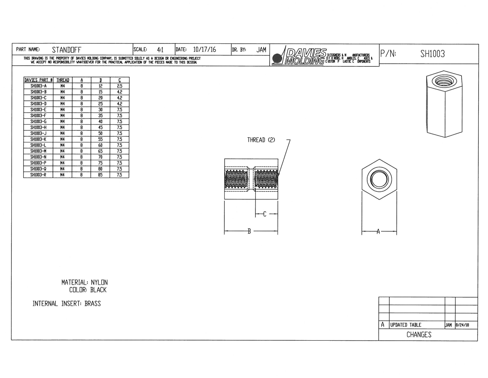 Davies Molding SH1003 Dimensional Sheet