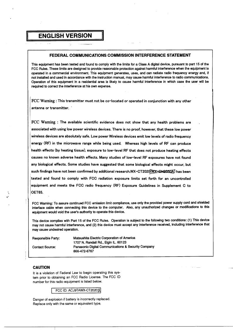 Panasonic 9TAWX CT2020Z Users Manual