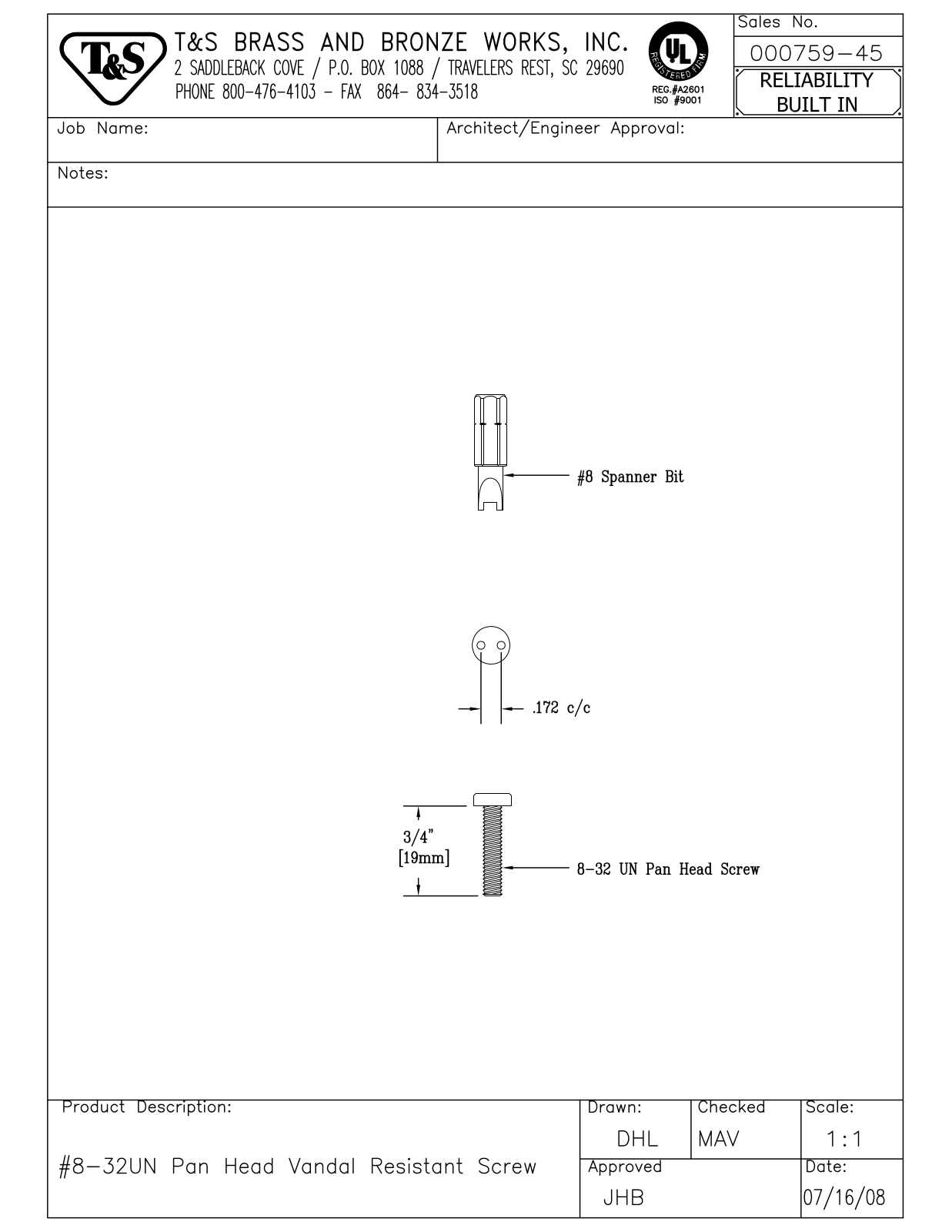 T & S Brass & Bronze Works 000759-45 General Manual