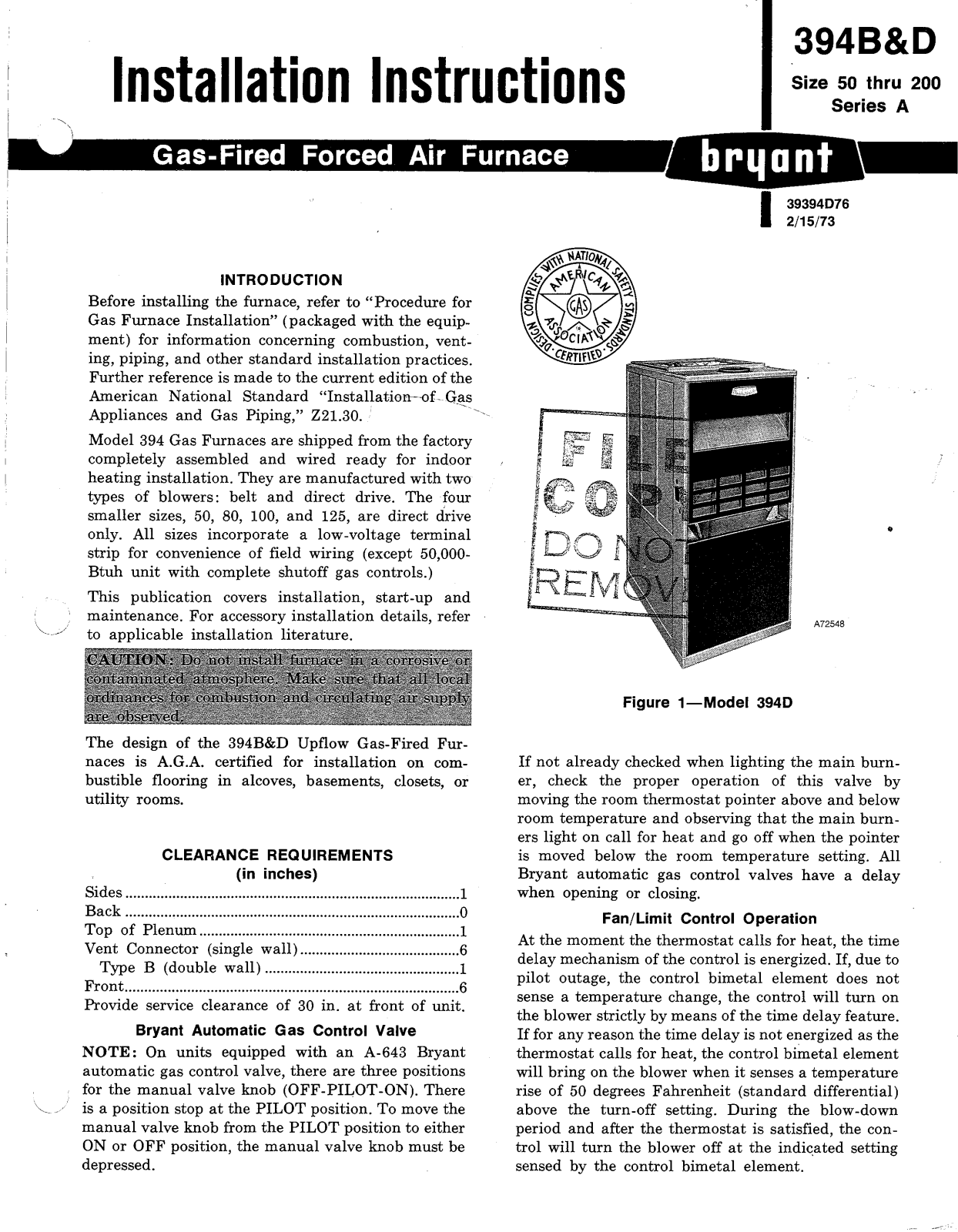 Bryant 394B-D User Manual