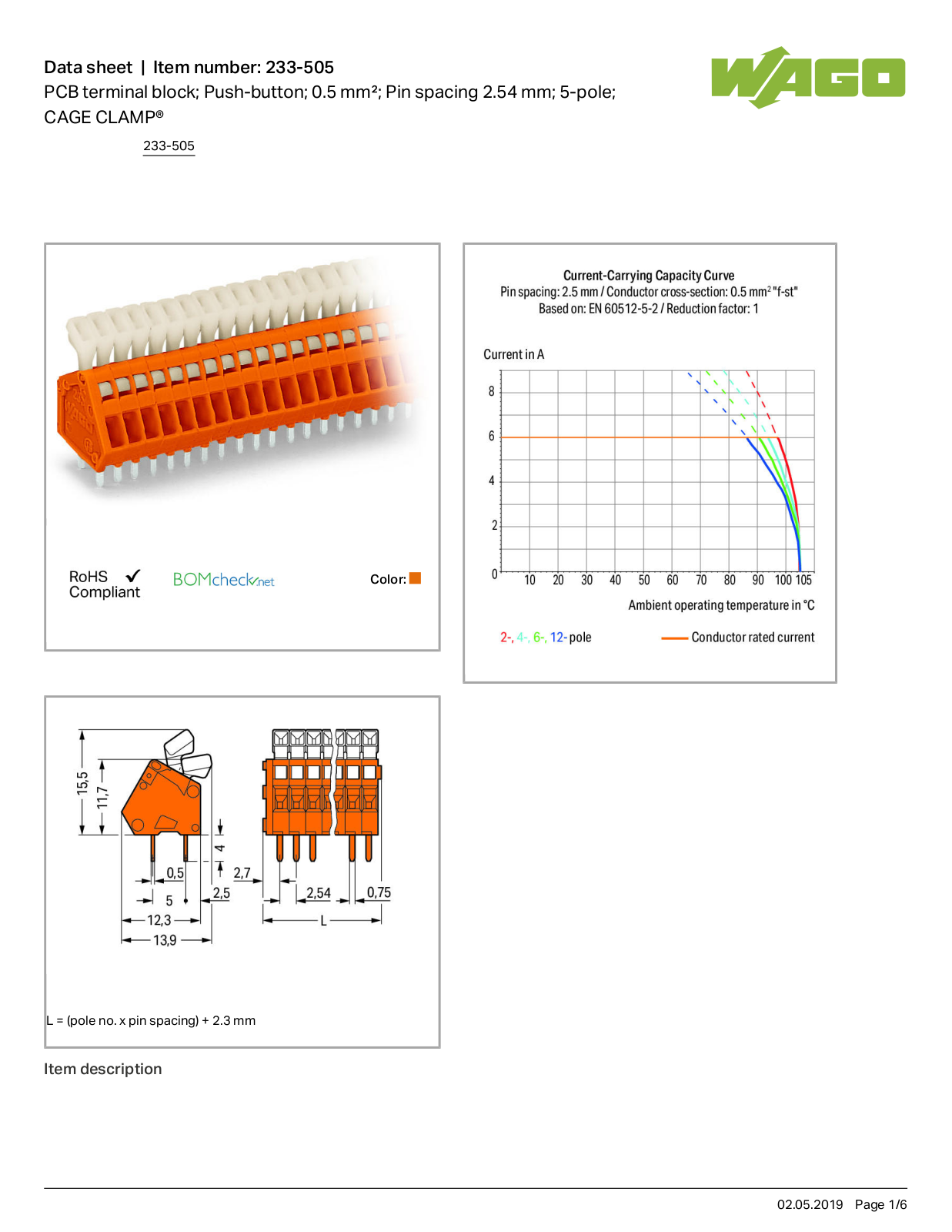 Wago 233-505 Data Sheet