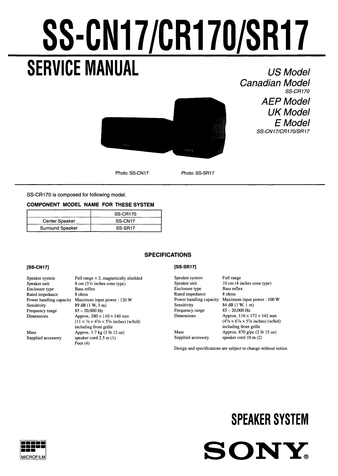 Sony SSCN-17 Service manual