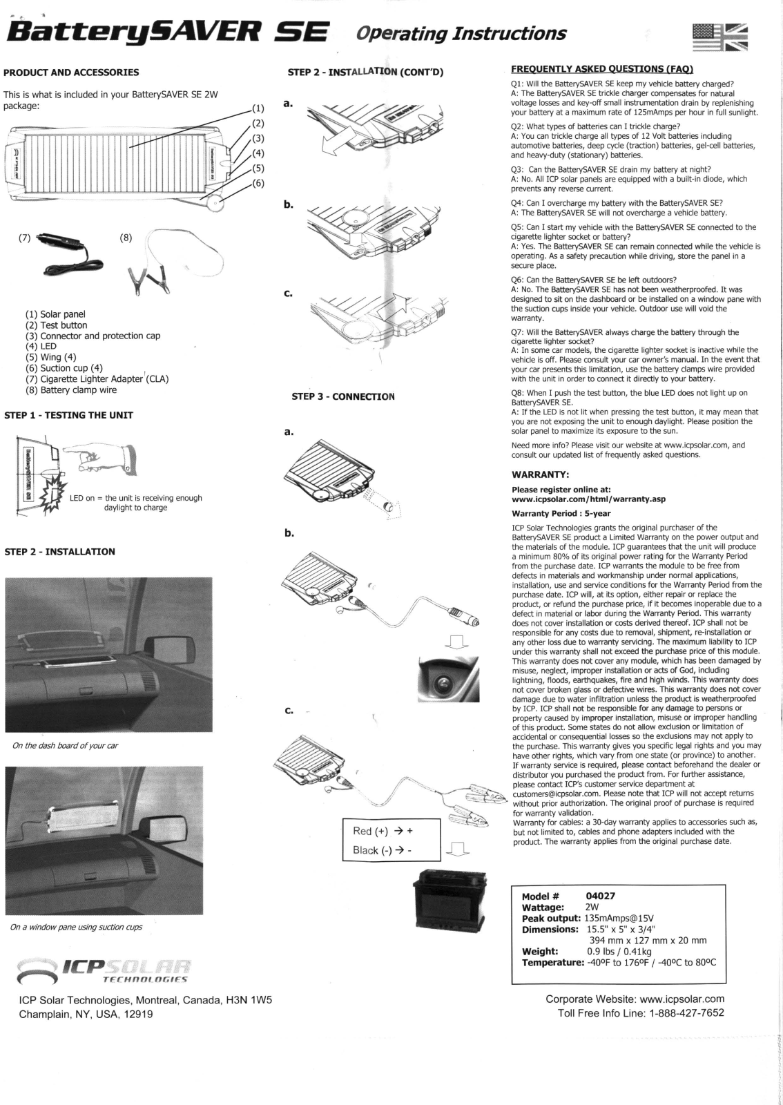 ICP Solar Technologies BatterySaver SE Operating manual