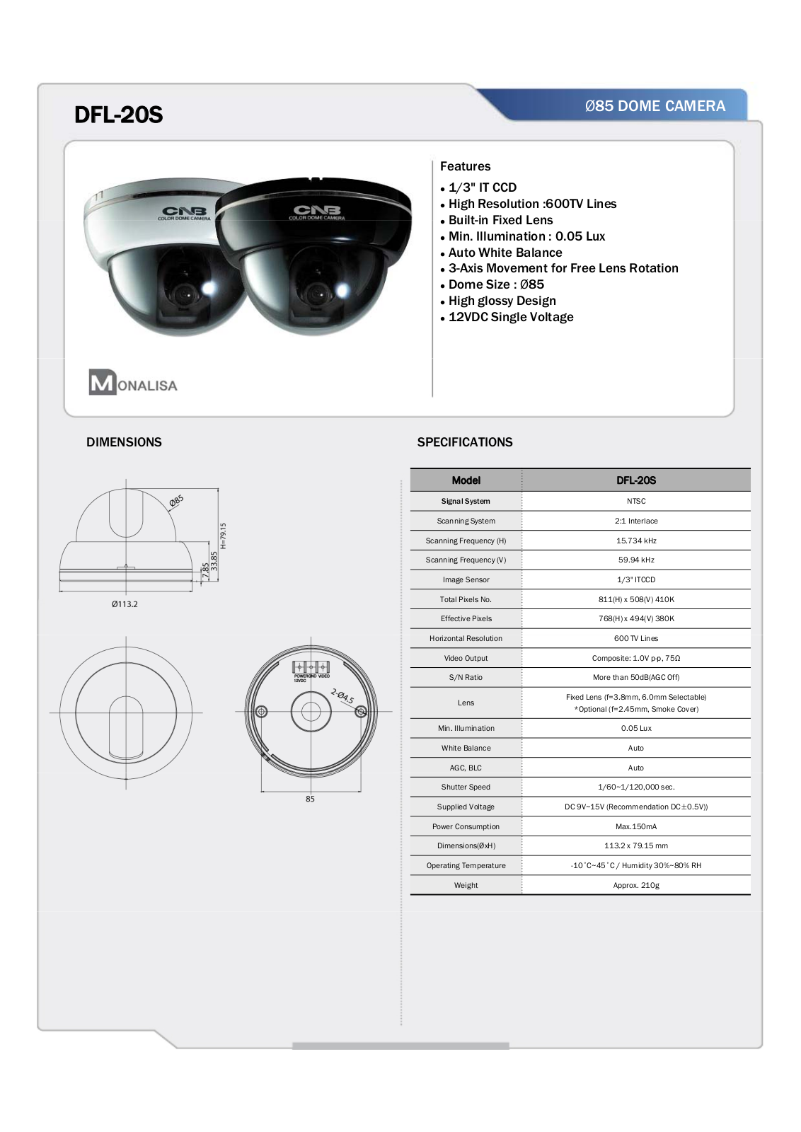 CNB DFL-20S-B, DFL-20S-W Specsheet