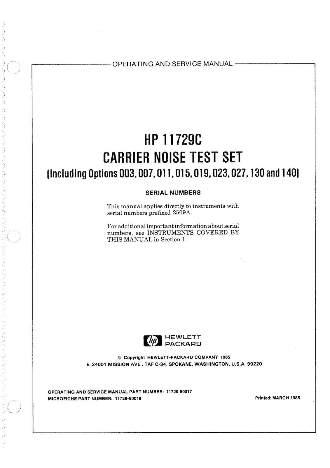 Hewlett-Packard 11, 11729C, 27, 23, 19 User Manual