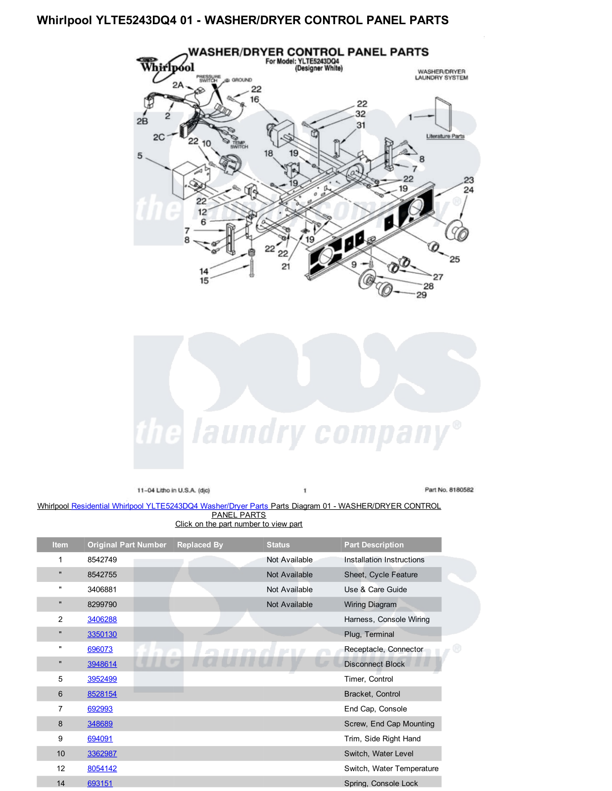 Whirlpool YLTE5243DQ4/Dryer Parts Diagram