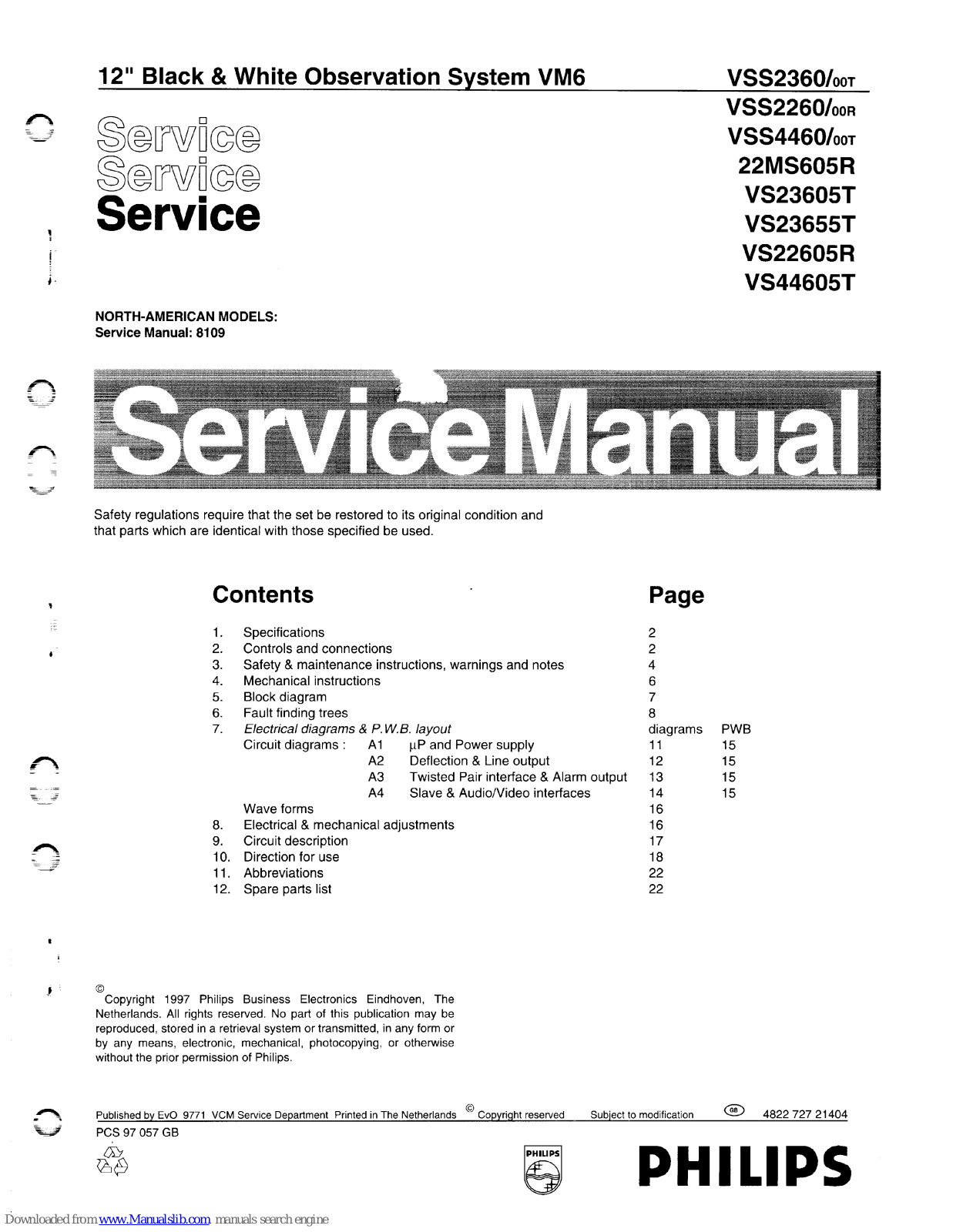 Philips VSS2360, VS2260, VSS4460, VS23655T, VS22605R Service Manual