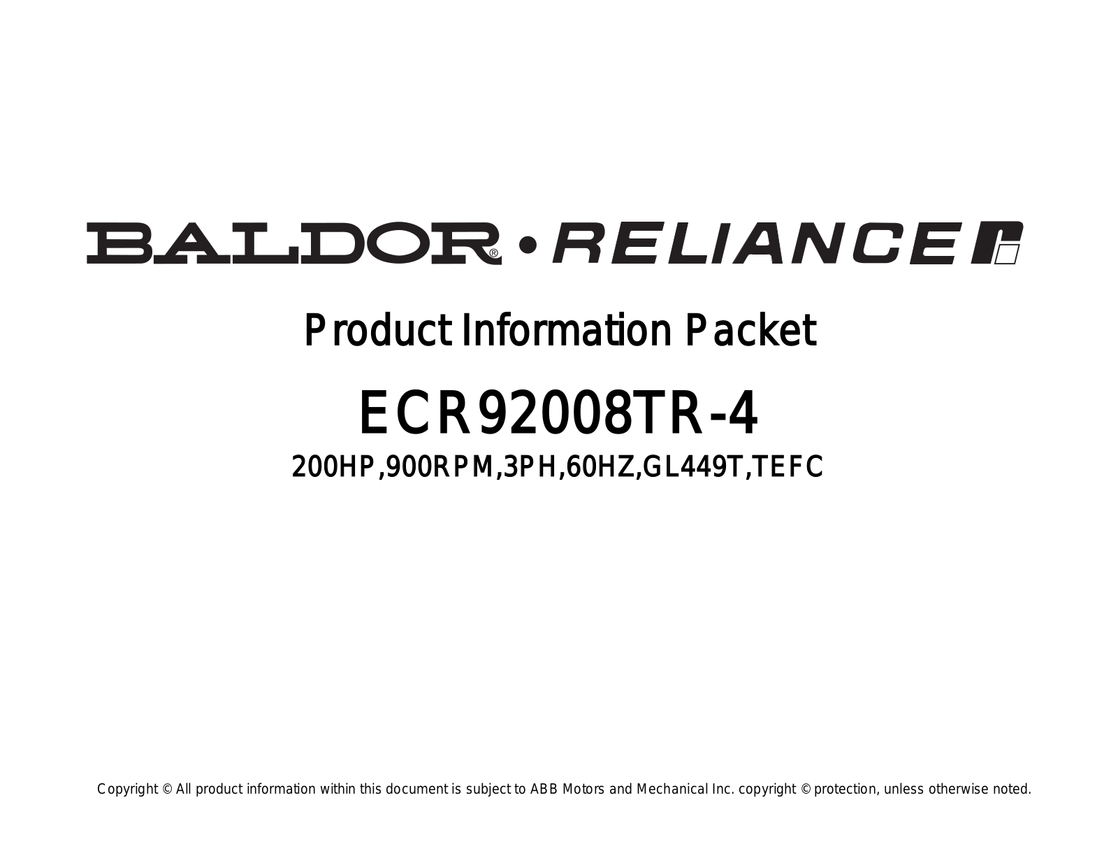 Baldor ECR92008TR-4 Product Information Sheet