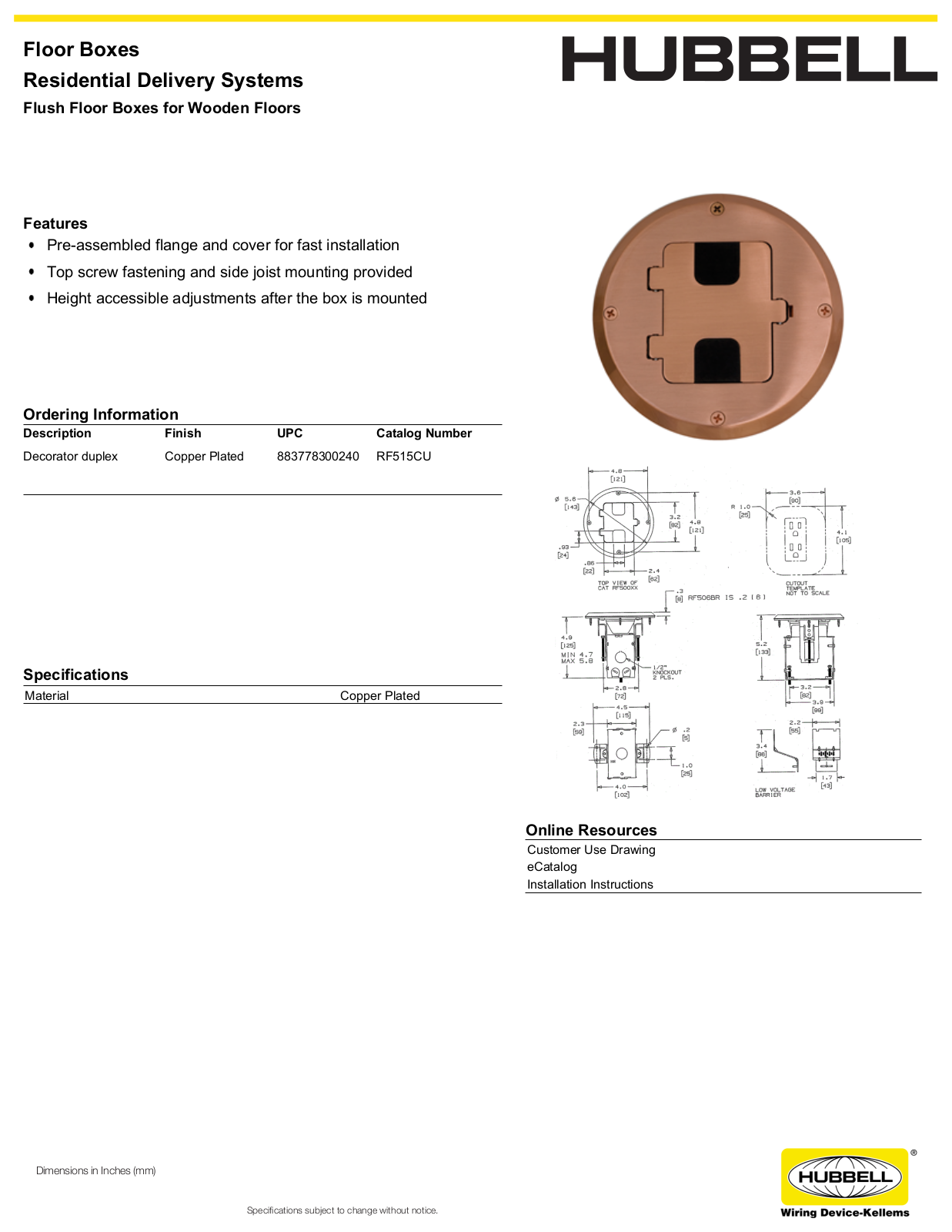 Hubbell RF515CU Specifications